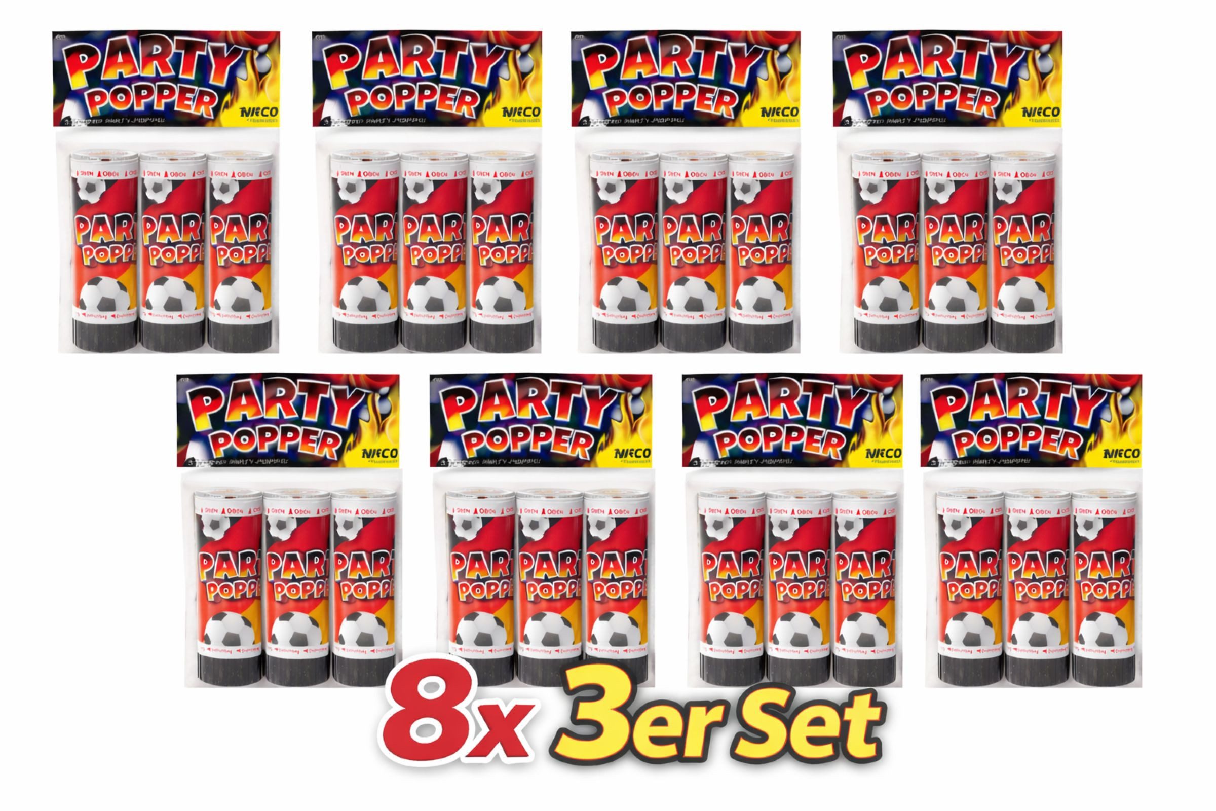 Nico Konfetti 8x 3 Party Popper - EM/WM Edition Schwarz Rot Gelb Konfetti, Starke Konfetti für Partys