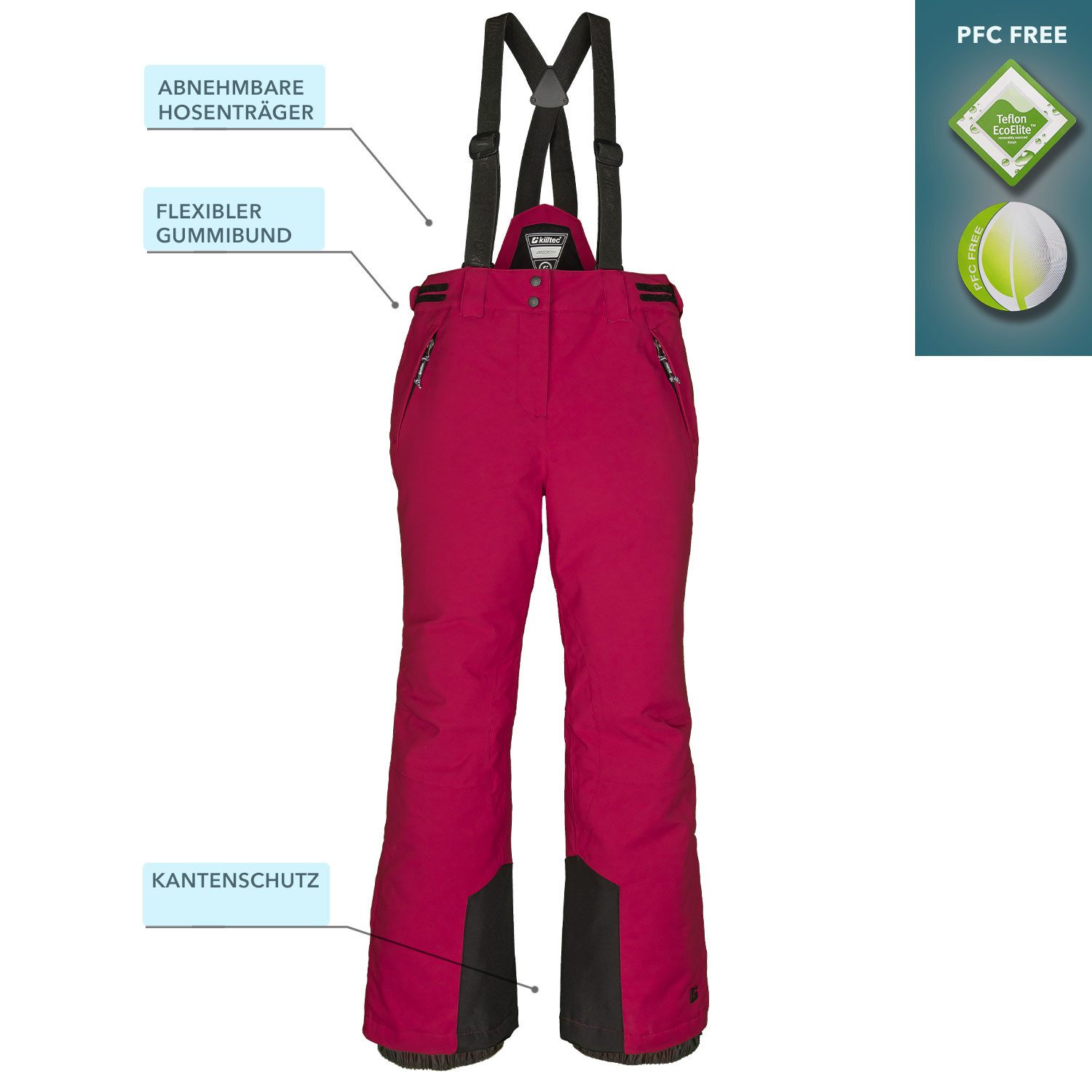 Killtec Skianzug Mädchen Skijacke bordeaux rosa + Skihose weinrot, geschweißte Nähte