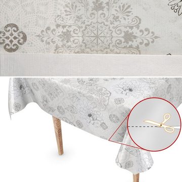 ANRO Tischdecke Tischdecke Wachstuch Blumen Grau Robust Wasserabweisend Breite 140 cm, Geprägt