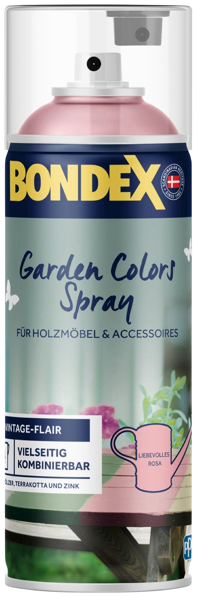 Bondex Wetterschutzfarbe GARDEN COLORS Spray, Zartes Lagunenblau, 0,4 Liter Inhalt Liebevolles Rosa