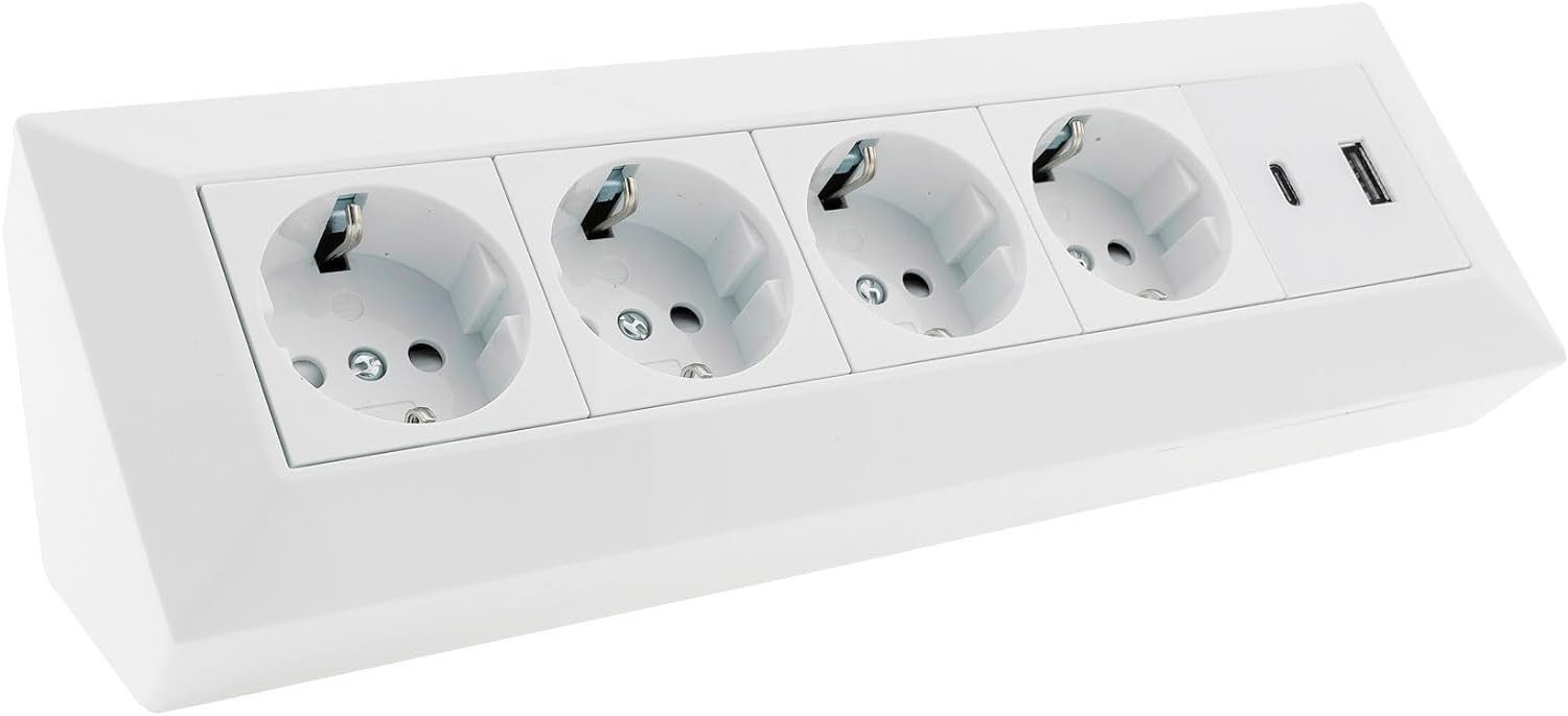 4-fach Steckdosenblock, USB-A+C, weiß 250V~/ 16A, Aufbaumontage, USB Mehrfachsteckdose