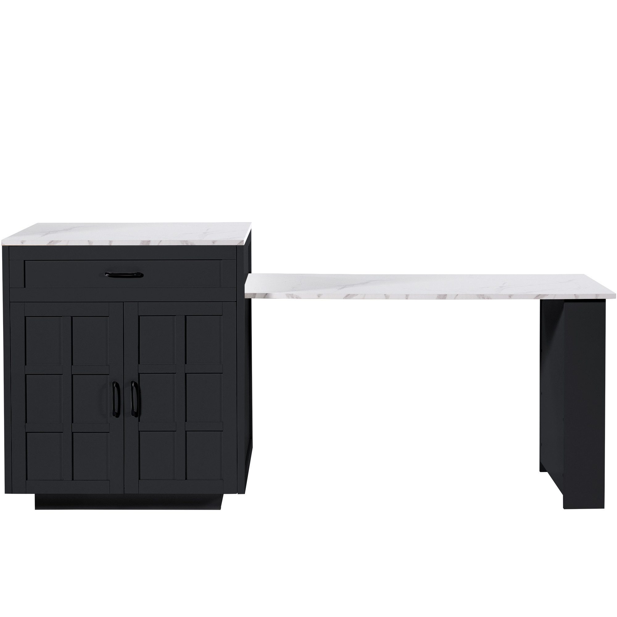 KLAM HOME Kücheninsel Ausziehbarer Bartisch Mit Stauraum Und Schubladen Kücheninsel, (Multifunktionaler Küchen Esswagen Von 133 Auf 202 Cm), Weißer MDF Bartisch – Bild 2 von 5