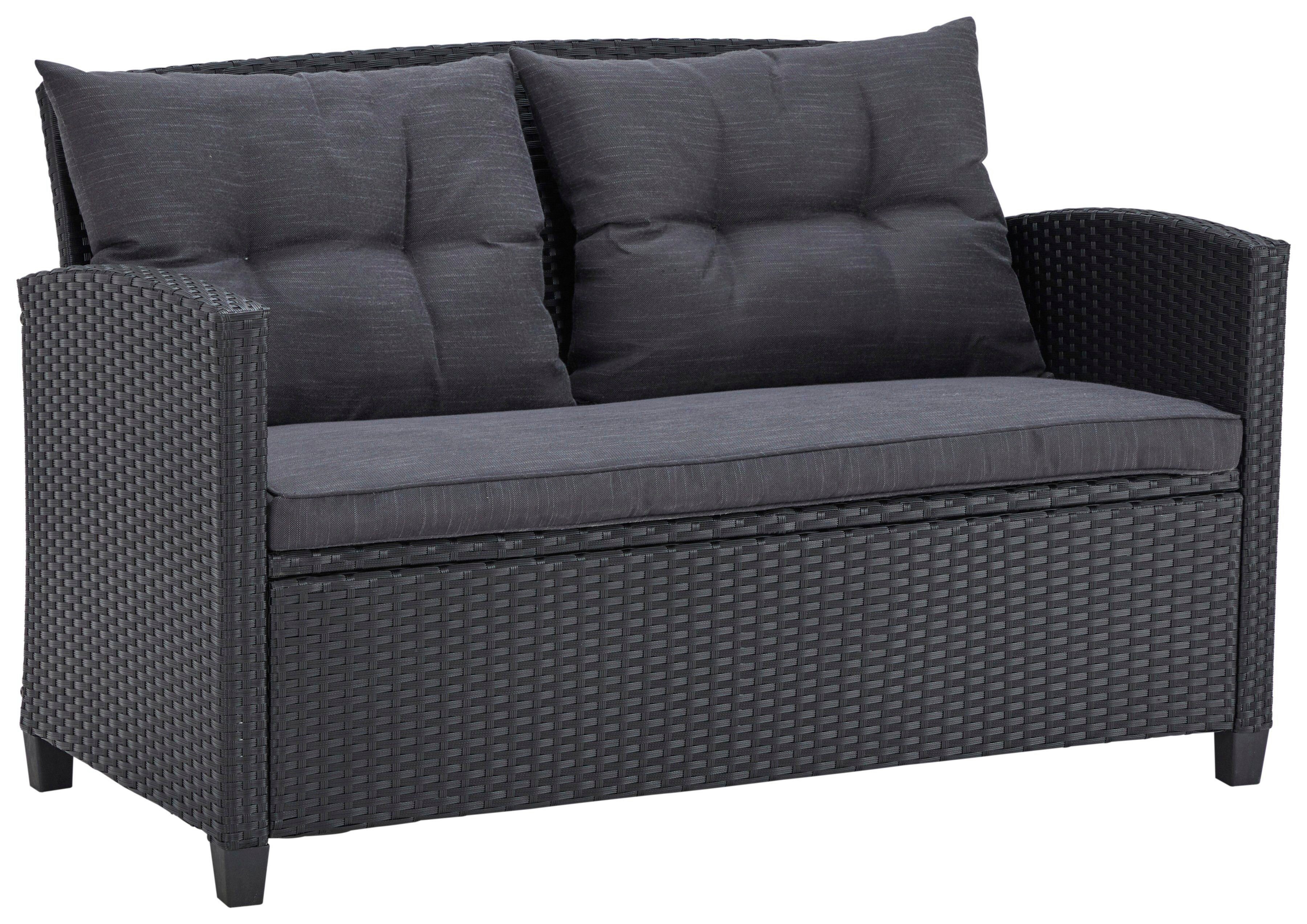 KONIFERA Gartenlounge-Set St. Tropez, (Set, 11-tlg., 1x2er Sofa, 2x Sessel,1x Tisch 90x55x42,5cm, inkl. Auflagen), Polyrattan, Stahl, Ablage unter dem Tisch, Balkonset, Loungeset