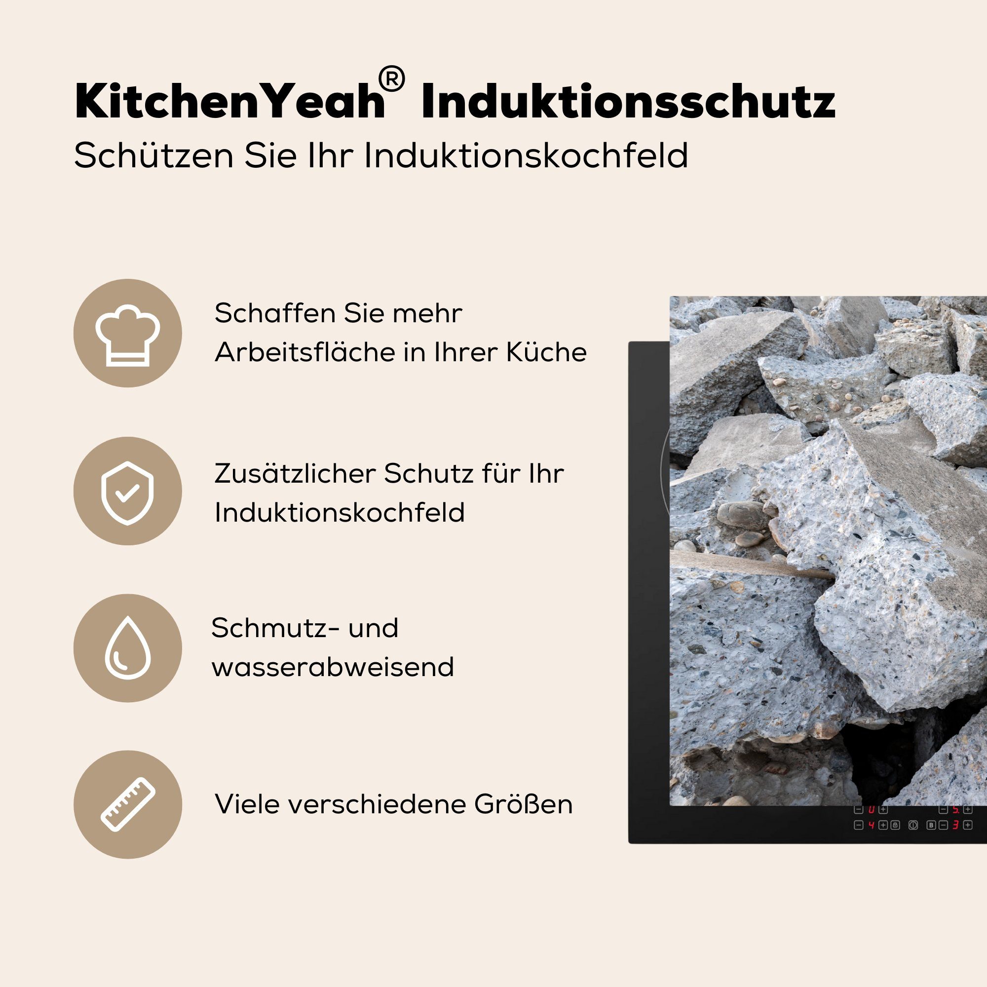 tlg), (1 küche, Herdblende-/Abdeckplatte MuchoWow Ceranfeldabdeckung Beton 81x52 für die Induktionskochfeld Steine, Schutz - Vinyl, cm,