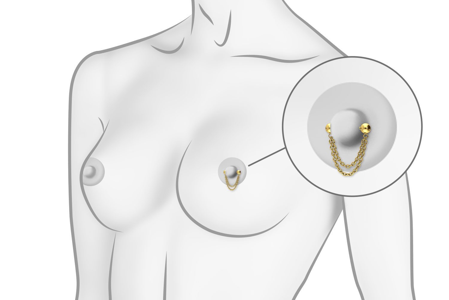 PIERCINGLINE Brustwarzenpiercing Titan Barbell mit Push Fit 2 KETTEN (Barbells, 1-tlg)