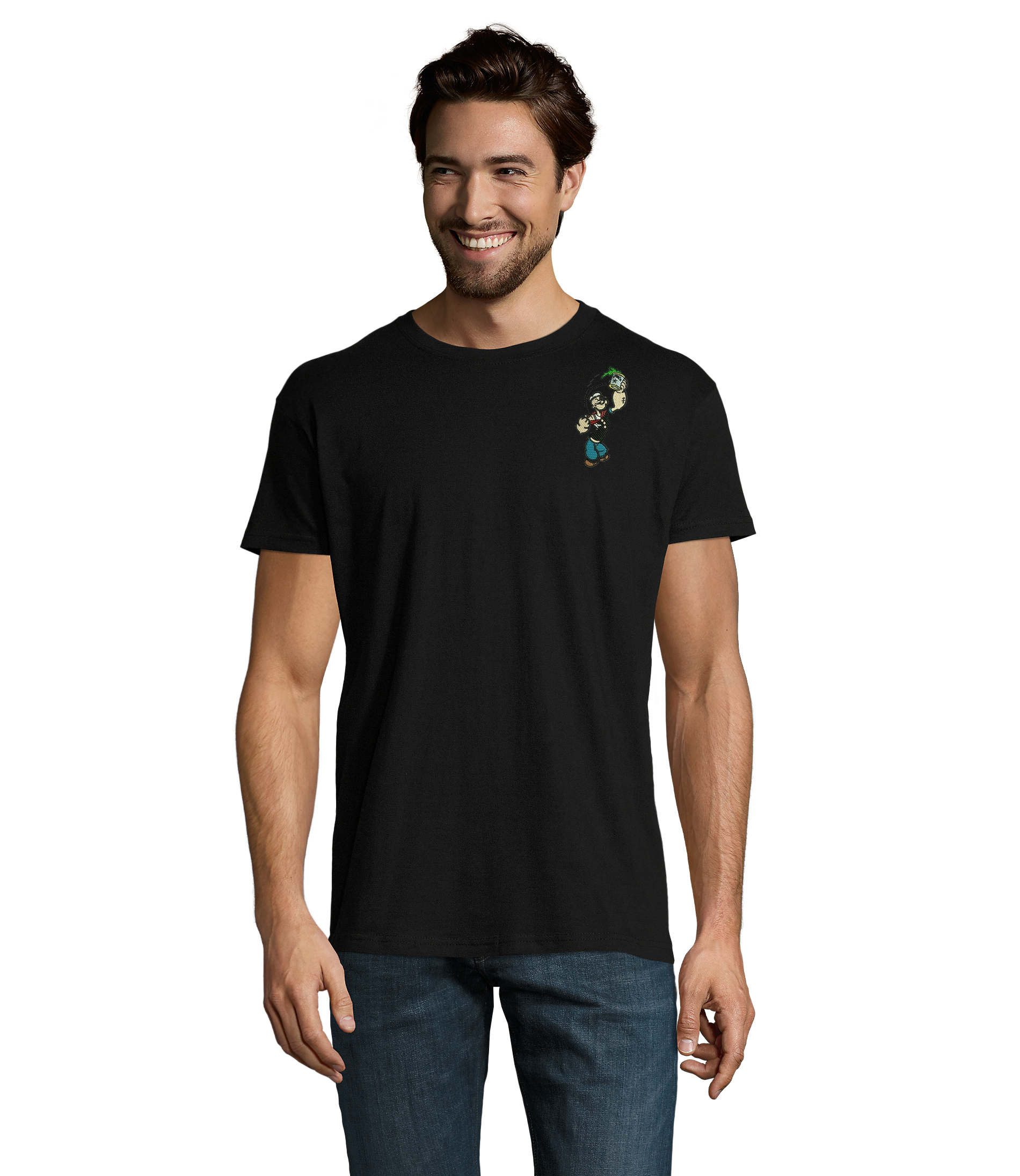 Blondie & Brownie T-Shirt Popeye Patch Herren T-Shirt Comic Baumwolle Freizeit Outfit Trend Mode Popeye Patches Herren Arcade Retro Fit