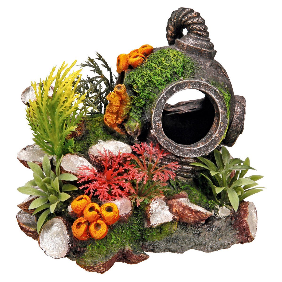 Aquariendeko Aquariendekoration Helm mit Pflanzen