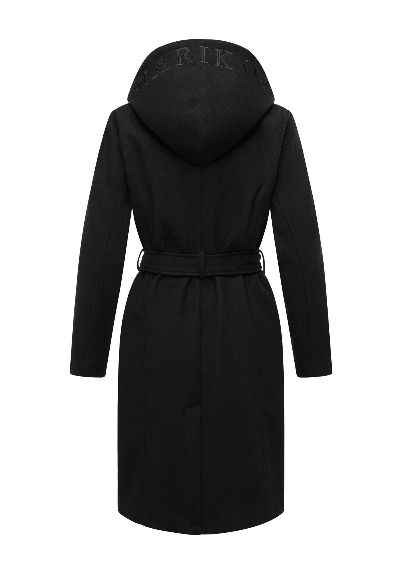 Marikoo Kurzmantel Kailii Eleganter Wickel Mantel mit Taillengürtel und Oversized Hood Kapuze