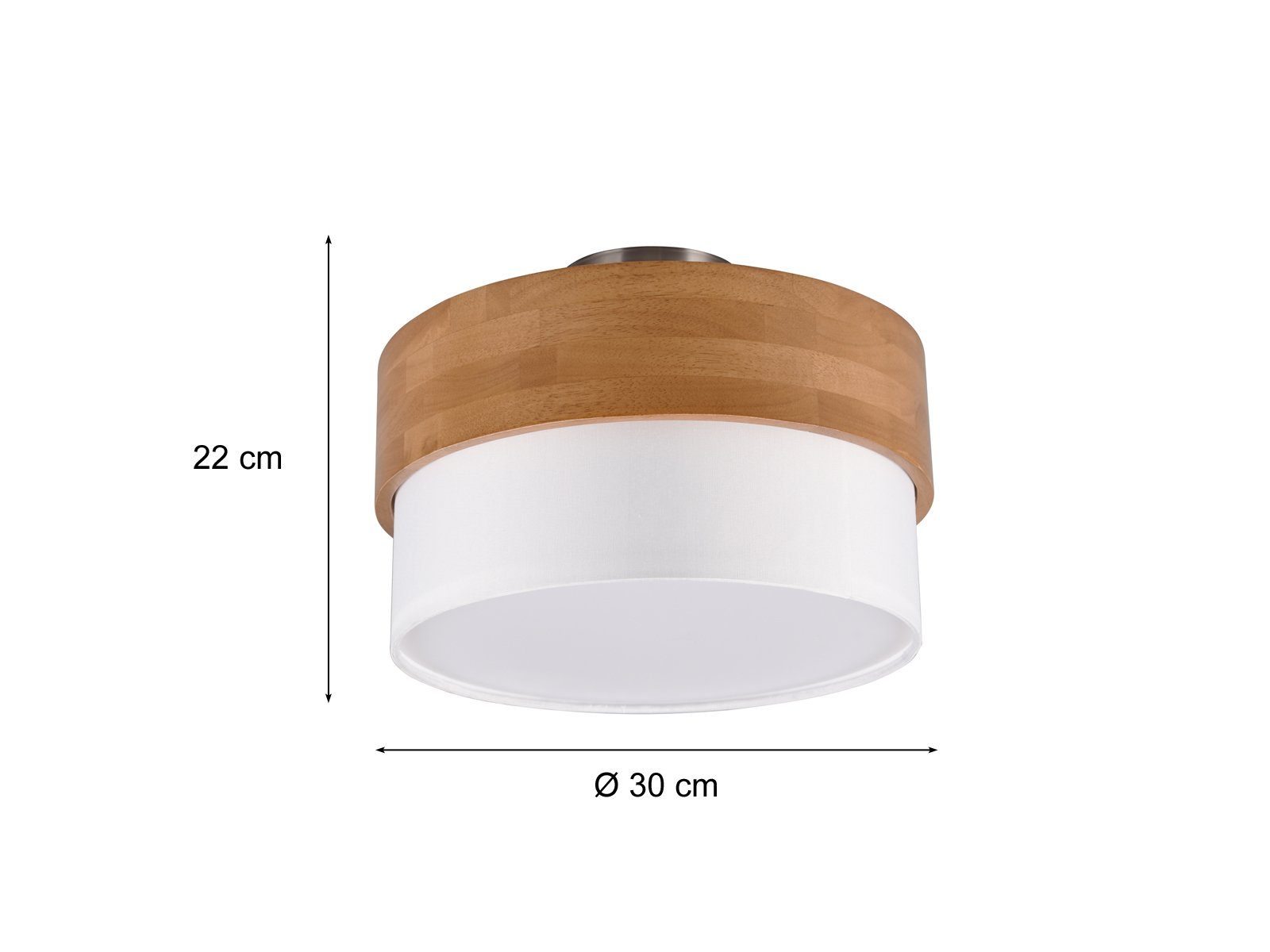 Weiß skandinavisch Warmweiß, Ø30cm / Lampenschirme Esstisch LED meineWunschleuchte Deckenleuchte, LED wechselbar, Weiß Holz-lampe übern Stoff Naturholz