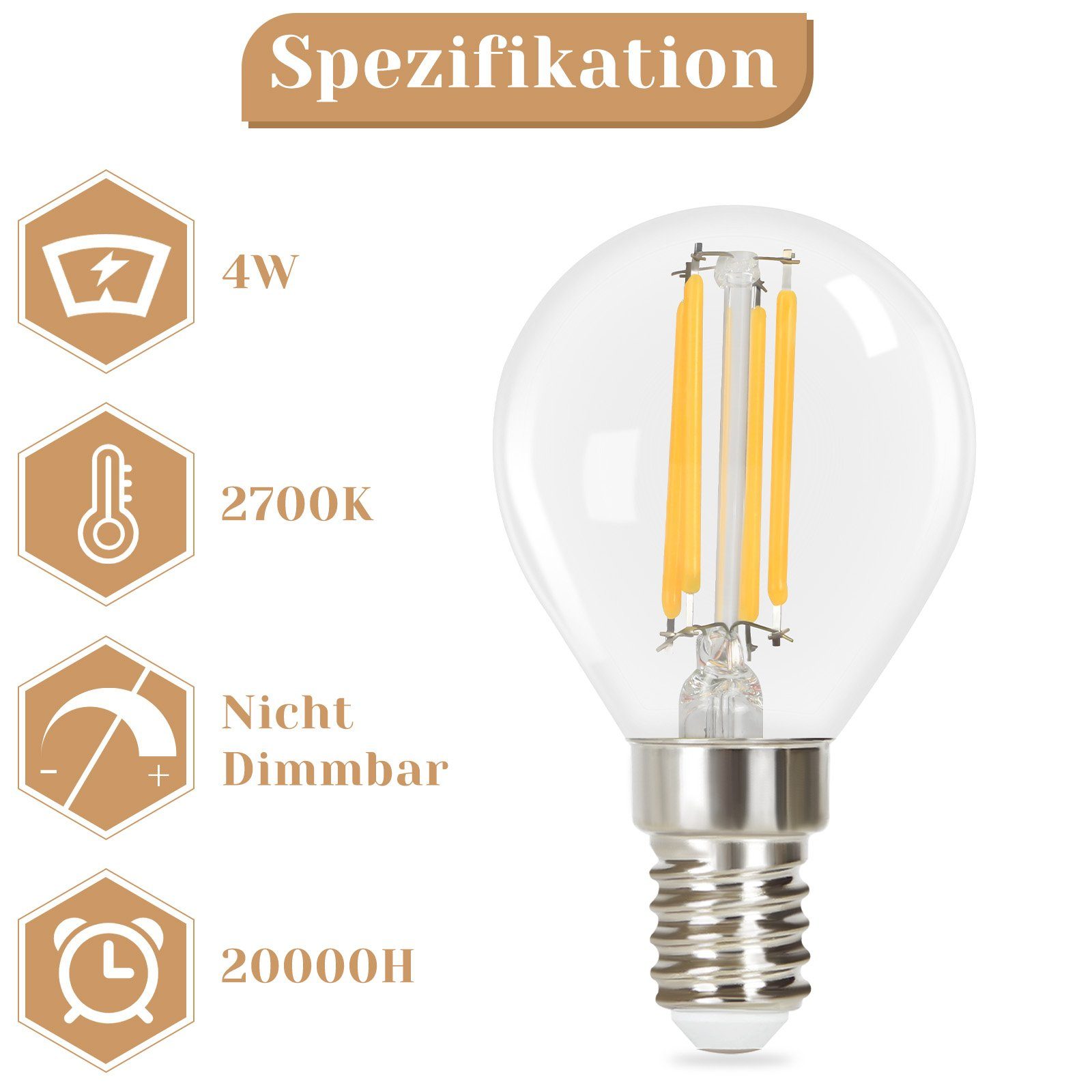 ZMH LED-Leuchtmittel Vintage Edison Glühlampe Warmweiß Retro Filament für Hotel Haus, E14, 6 St., 3000k, Hochwertiges Glas Energiesparlampe