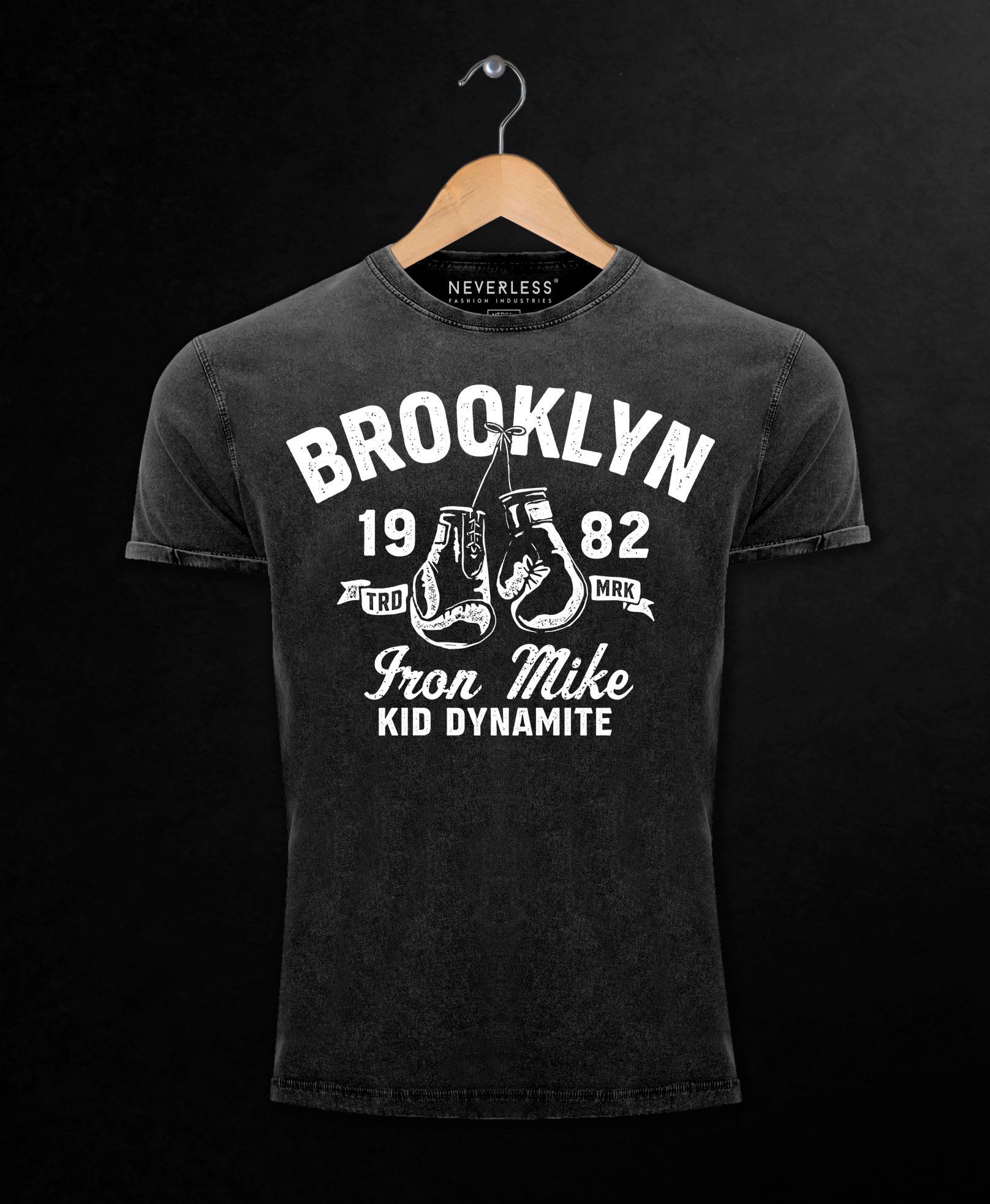 Neverless Print-Shirt Herren Vintage Shirt Boxen Iron Mike Brooklyn Retro Design Printshirt mit Print