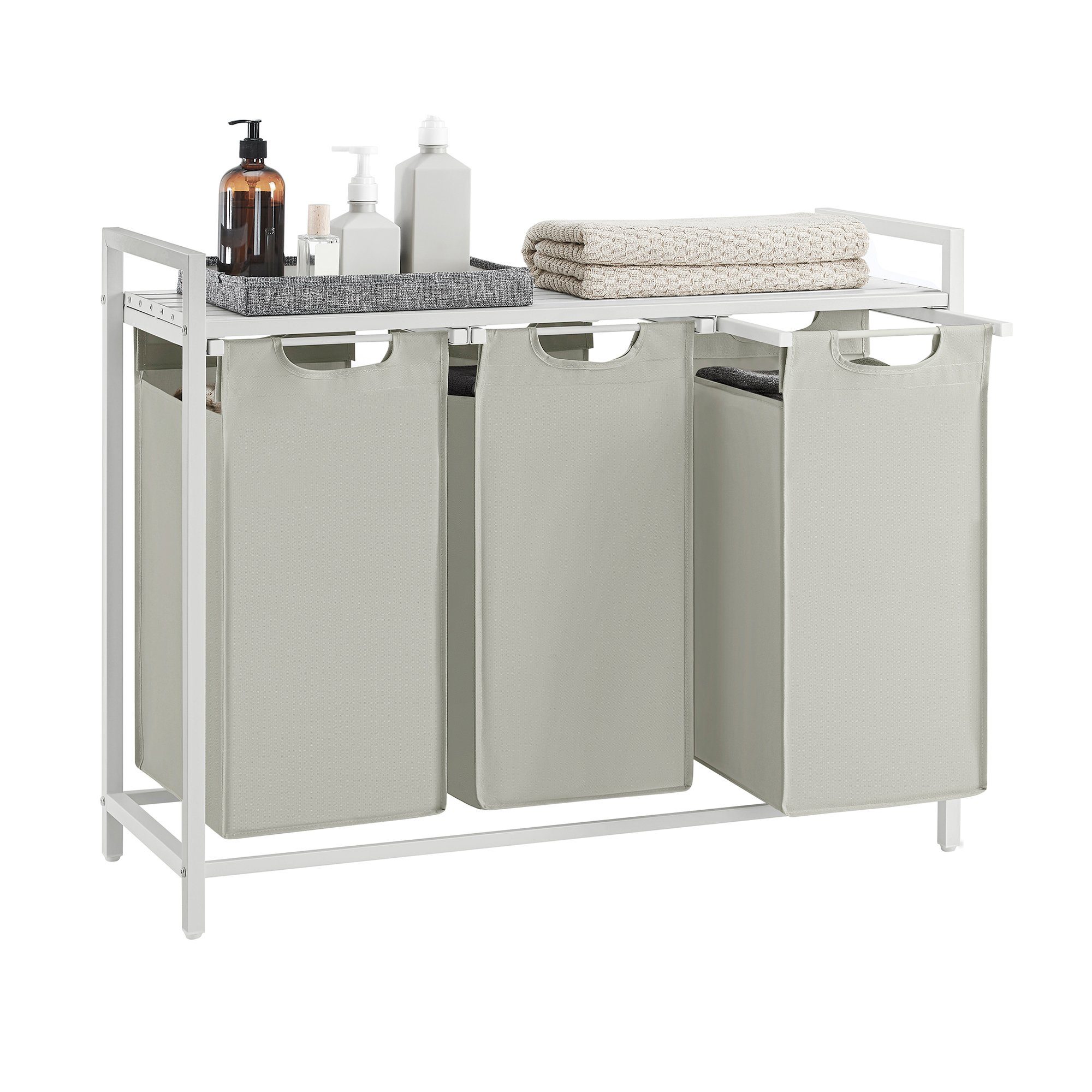 VASAGLE Wäschekorb, 3 Fächer, mit Ablage, ausziehbar und abnehmbar, 3 x 38 günstig online kaufen