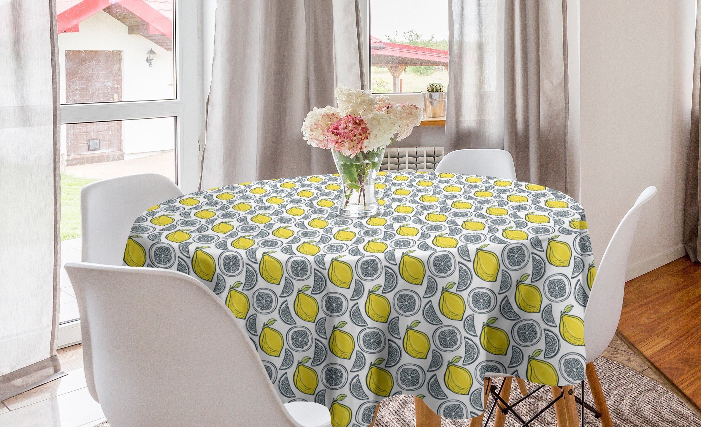 Abakuhaus Tischdecke Kreis Tischdecke Abdeckung für Esszimmer Küche Dekoration, Frucht-Kunst Hand gezeichnet Zitronen