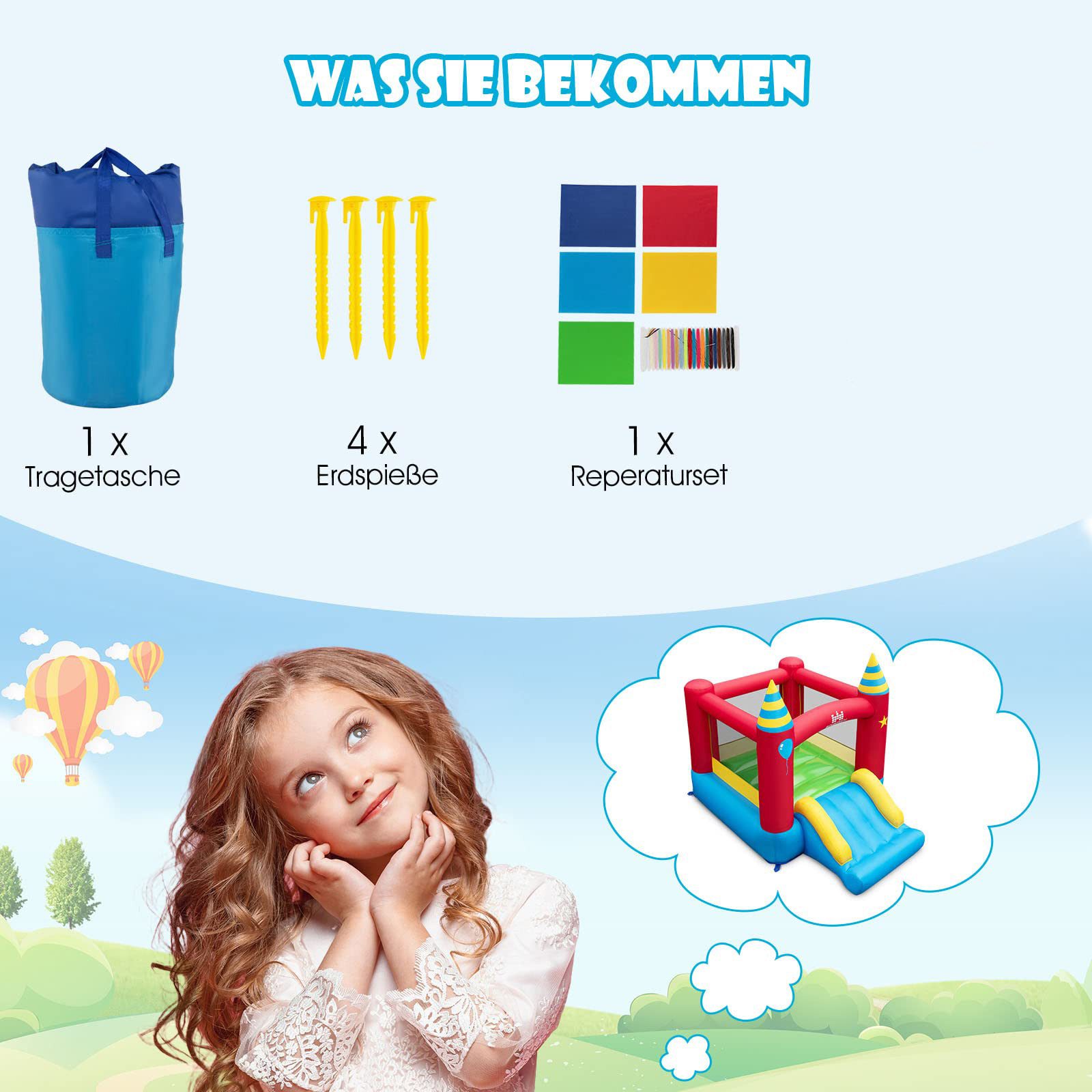 COSTWAY Hüpfburg, (1-tlg), Hüpfschloss für Kinder, mit Rutsche, Tragetasche