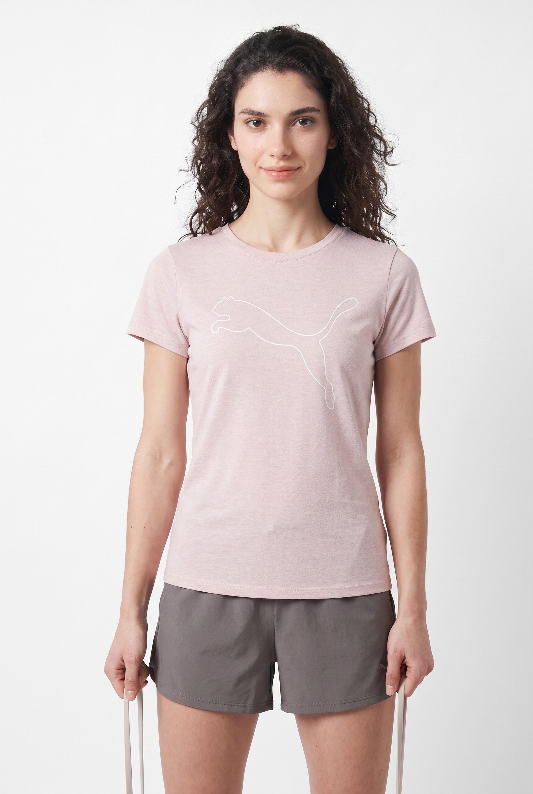 PUMA Trainingsshirt W TAD ESSENTIAL HEATHER LOGO TEE Kurzarm, sportliches T-Shirt, für sportliche Aktivitäten