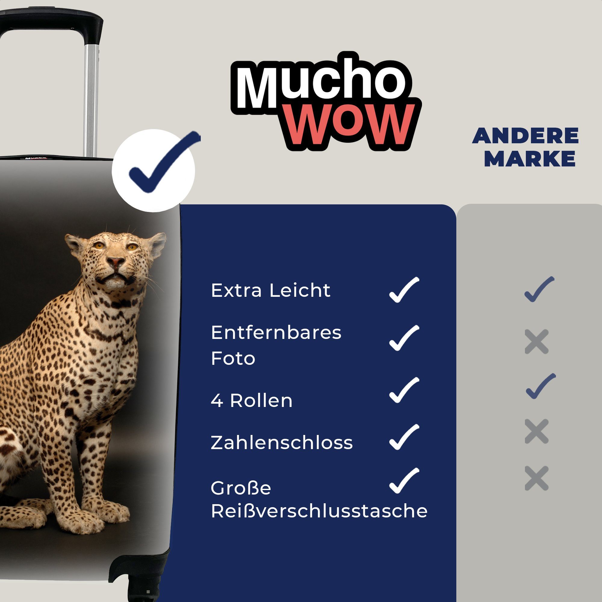 Leopard Ferien, Trolley, - Fleck, Handgepäckkoffer für Reisekoffer Handgepäck MuchoWow 4 Rollen, Reisetasche Tiere - mit rollen,