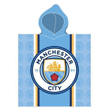 BERONAGE Kapuzenhandtuch Manchester City Kinder Kapuzen Fußball Bade-Poncho Blau 60x120 cm, 100% Baumwolle, Frottee in Velours-Qualität