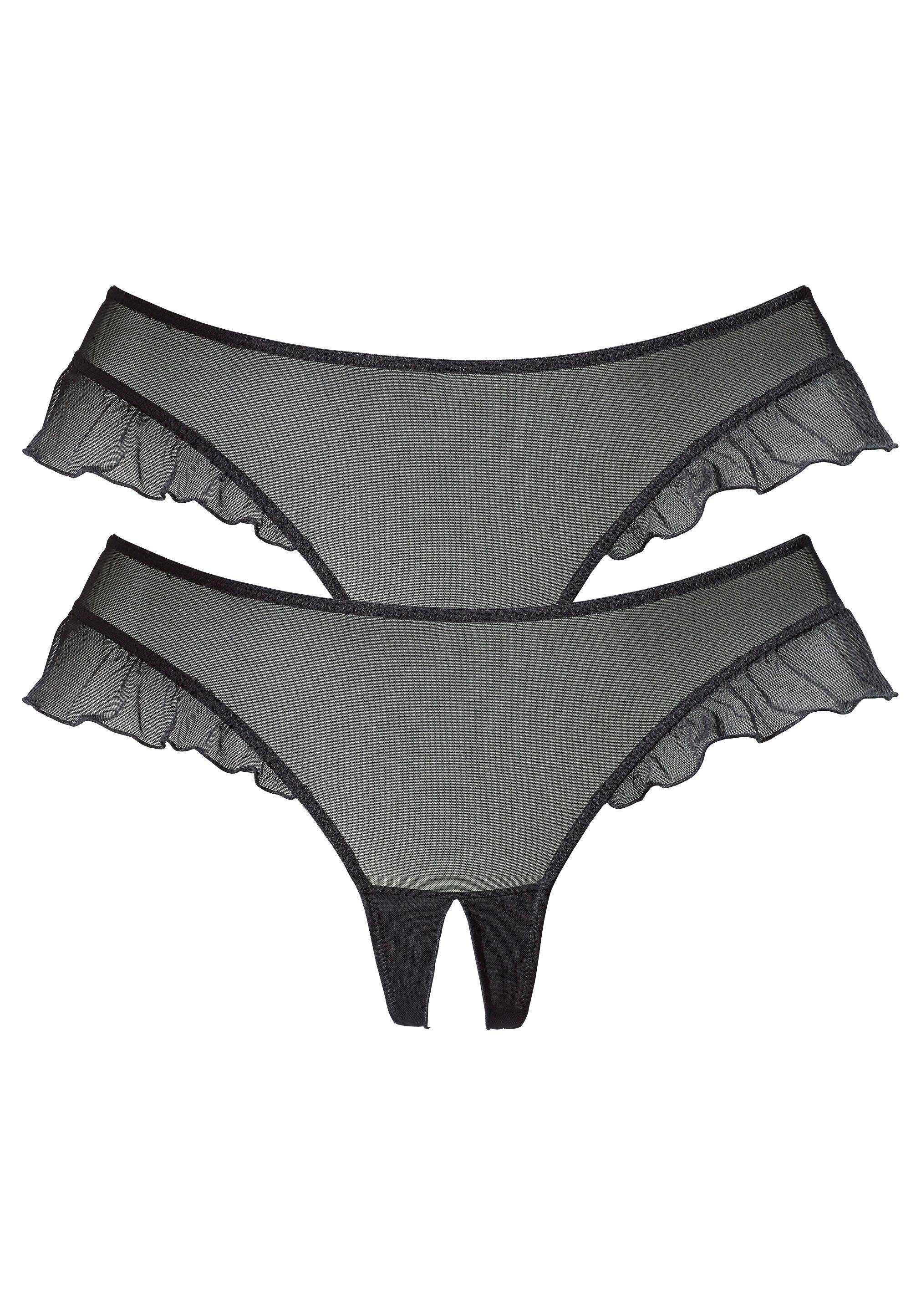 petite fleur gold String-Ouvert (2-St) mit romantischen Rüschen am Beinausschnitt