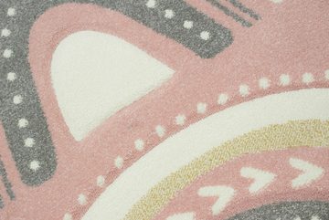 Kinderteppich Kinderteppich Herz Regenbogen rosa grau, TeppichHome24, rechteckig, Höhe: 1.3 mm