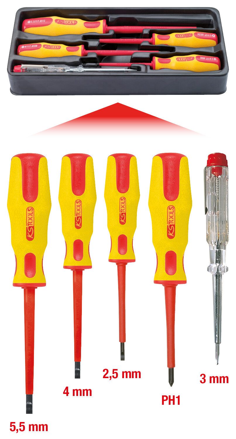 KS Tools Schraubendreher ERGOTORQUE VDE, (5 St), Satz, PH+Schlitz, 5-teilig