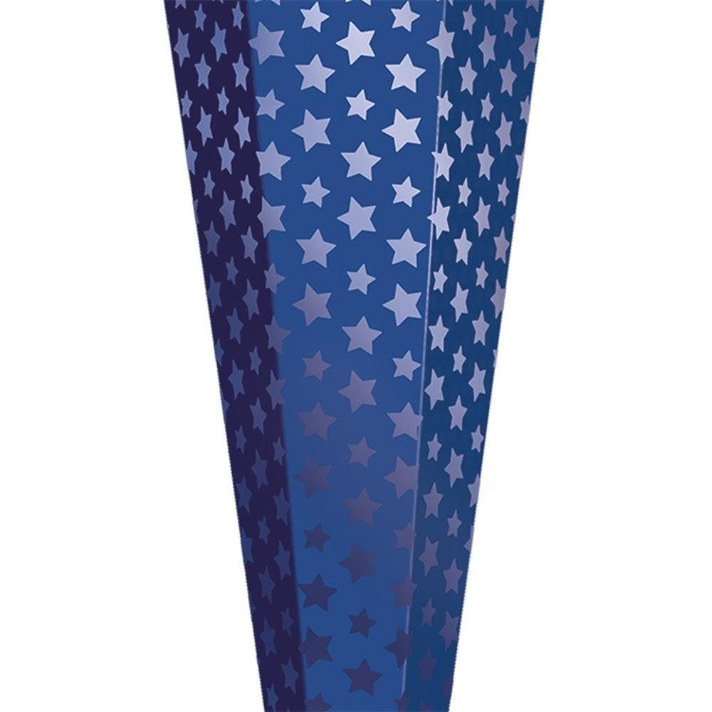 Schultüte Roth eckig, 85 weißem mit cm, Rot(h)-Spitze Folieneffekt, mit Ultramarinblau-Sterne Tüllverschluss,