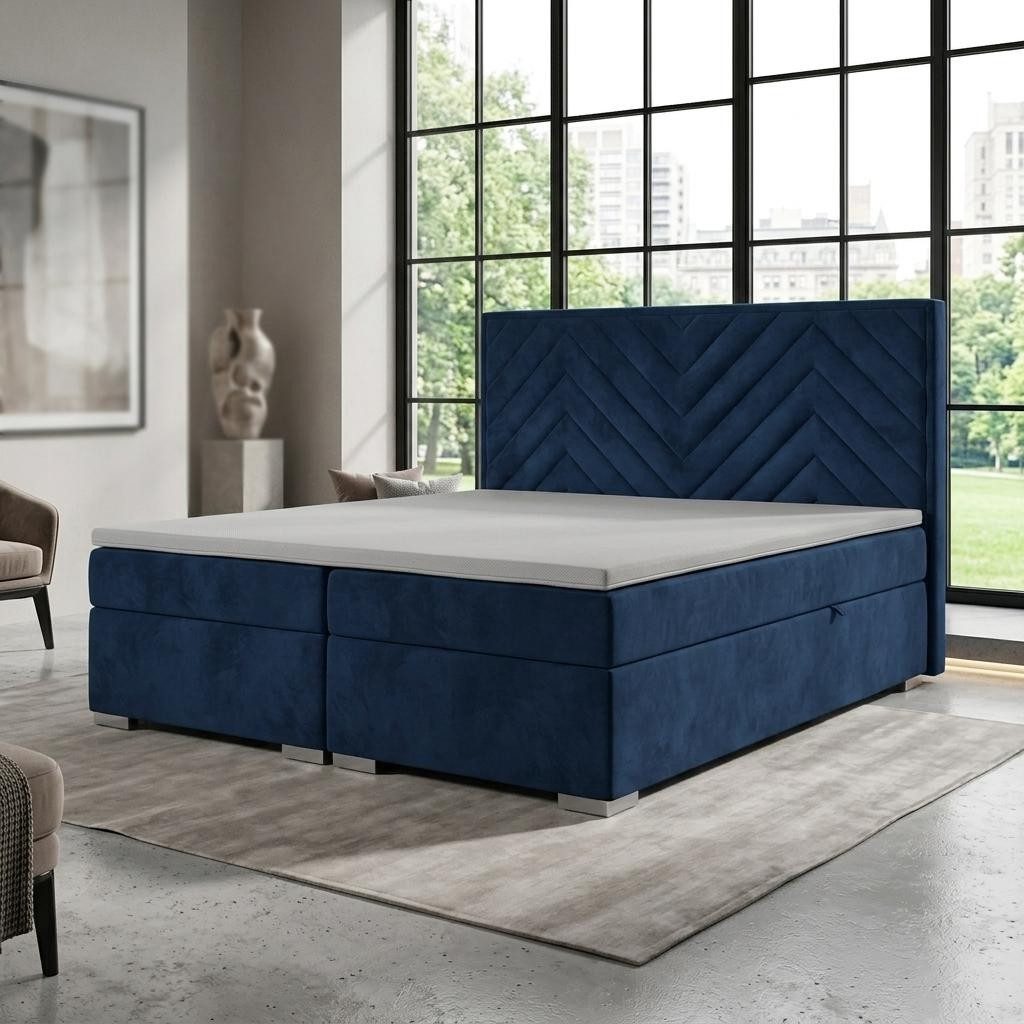 Xlmoebel Polsterbett Blaues Polsterbett mit Kopfteil und Stauraum in modernem Design, Made in Europa