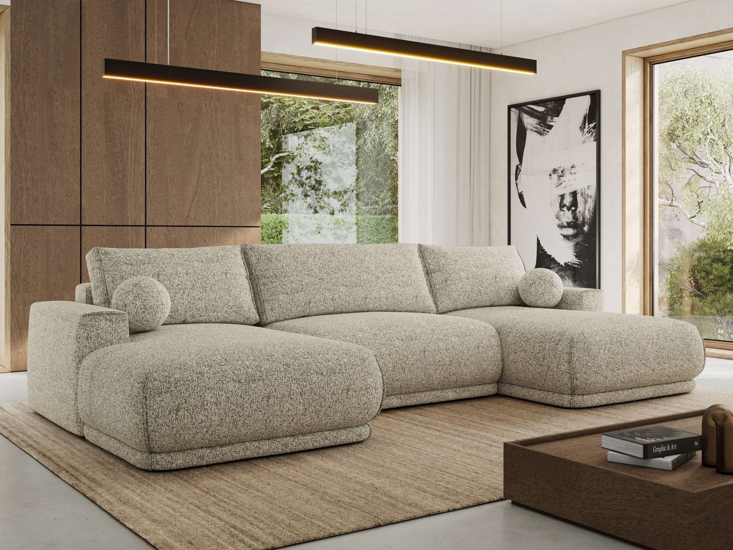 MKS MÖBEL Ecksofa RINA U, Set, Sofa, Beige (Puente 06), Bezug Strukture