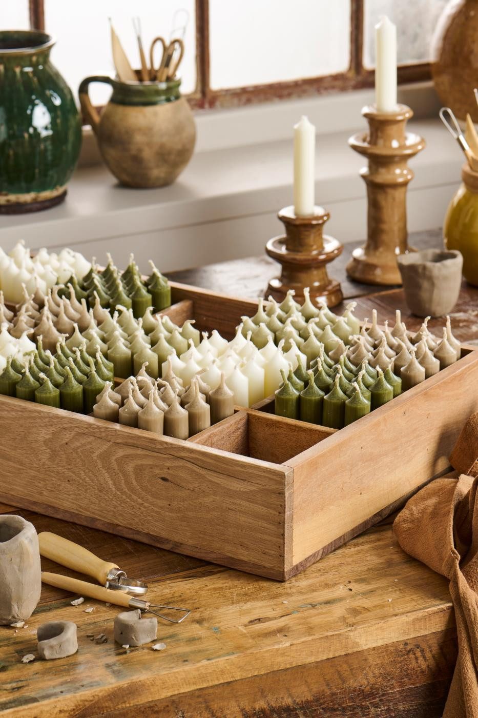 Ib Laursen Rustic-Kerze Stabkerzen Set Paraffin Kerzen Rustikale Tafelkerzen versch. Farben (6er Set), Perfekt für Adventskranz, Windlichter und Tischdekoration