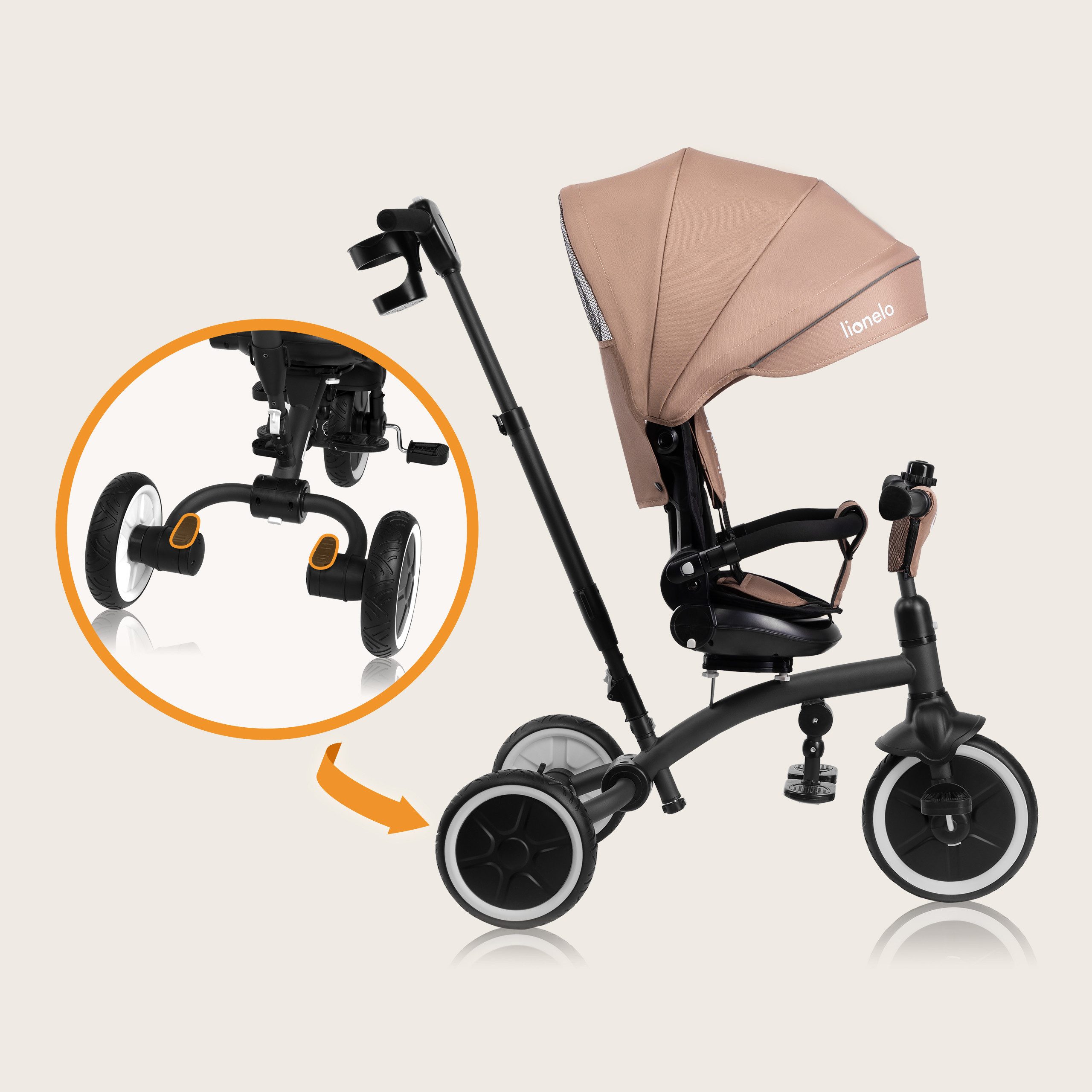 lionelo Dreirad-Kinderwagen TRIS PLUS, Inklusive Glocke, Tasche und Becherhalter/ab 9 Monaten