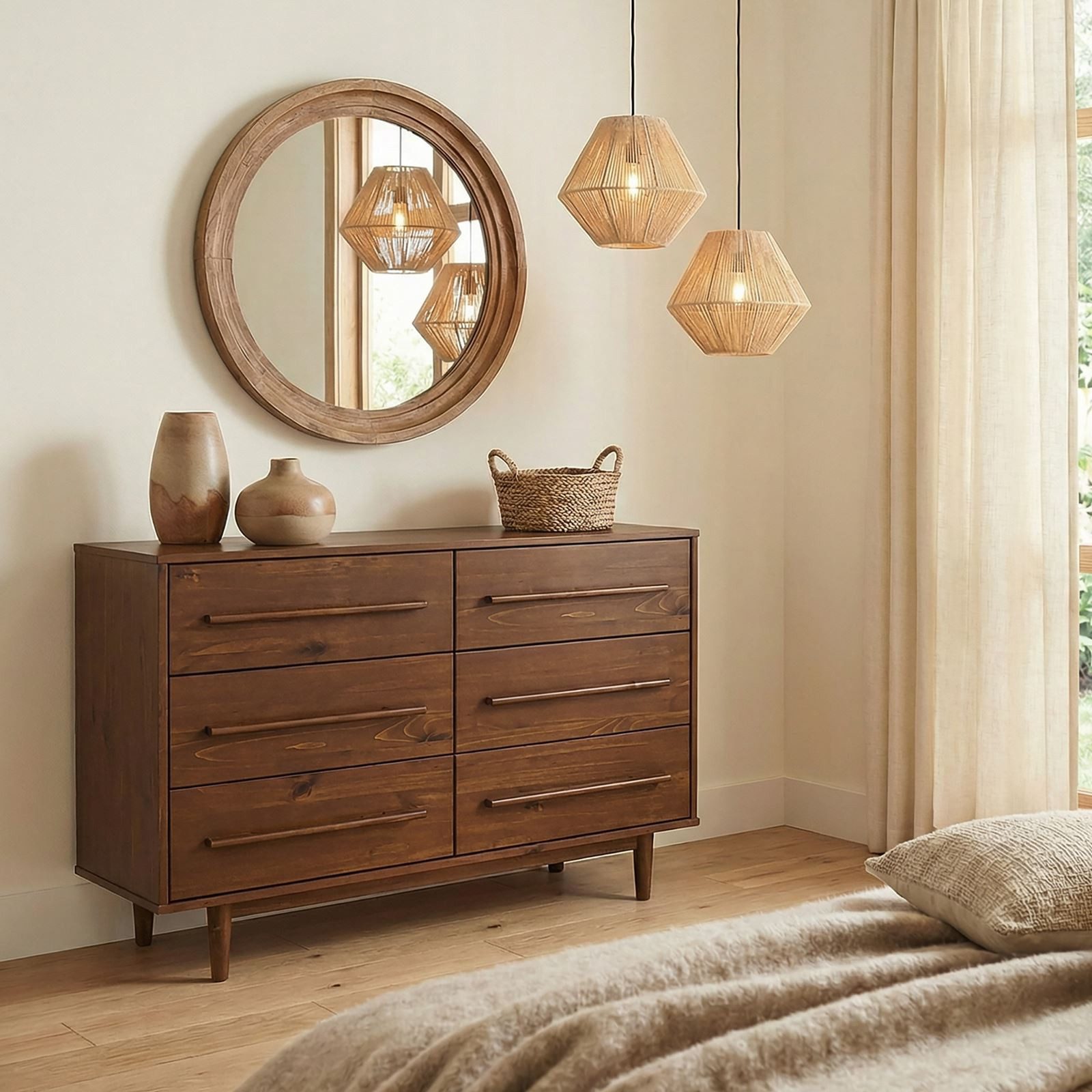 IDIMEX Kommode TECCA, Schubladenschrank mit 6 Schubladen aus Massivholz Kastanie Finish