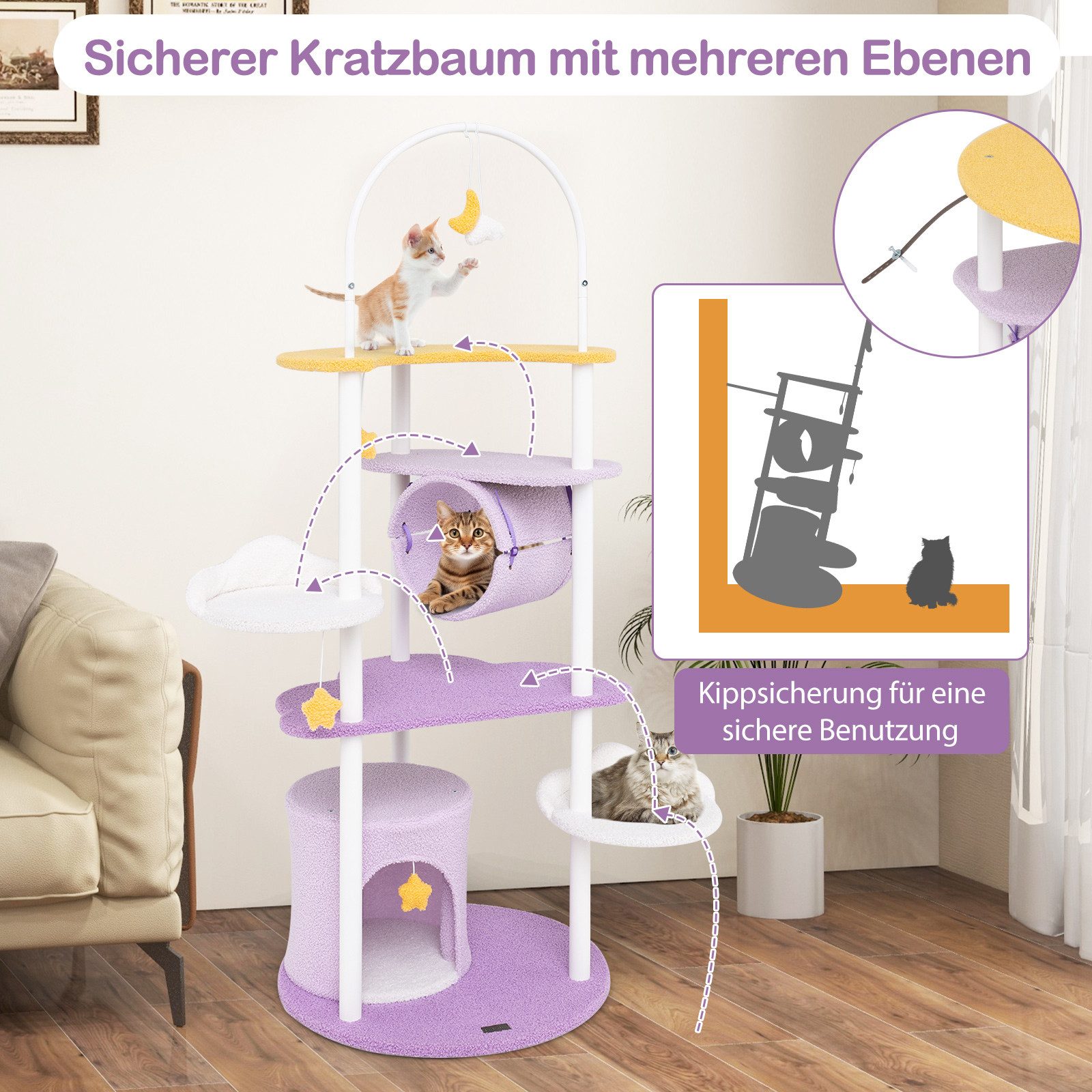 COSTWAY Kratzbaum, mit Katzenhöhle & Metallrahmen, 158cm hoch, groß