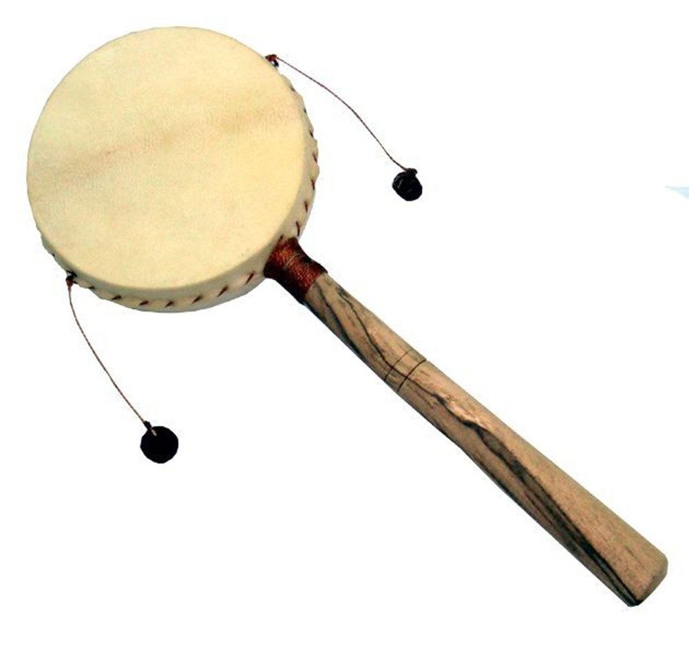 WORU Handtrommel Drehtrommel aus Holz mit Ziegenfell – Ø ca. 8 cm, 1-St.