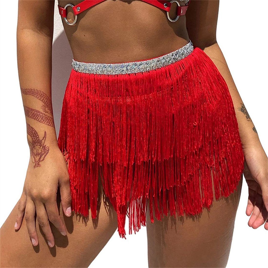 Sommerrock damen Bauchkette Strandrock Bauchtanz Rot für Kostüm sommer YOOdy~ strandrock Party,festliche,Karneval,Feiern Abschlussball,
