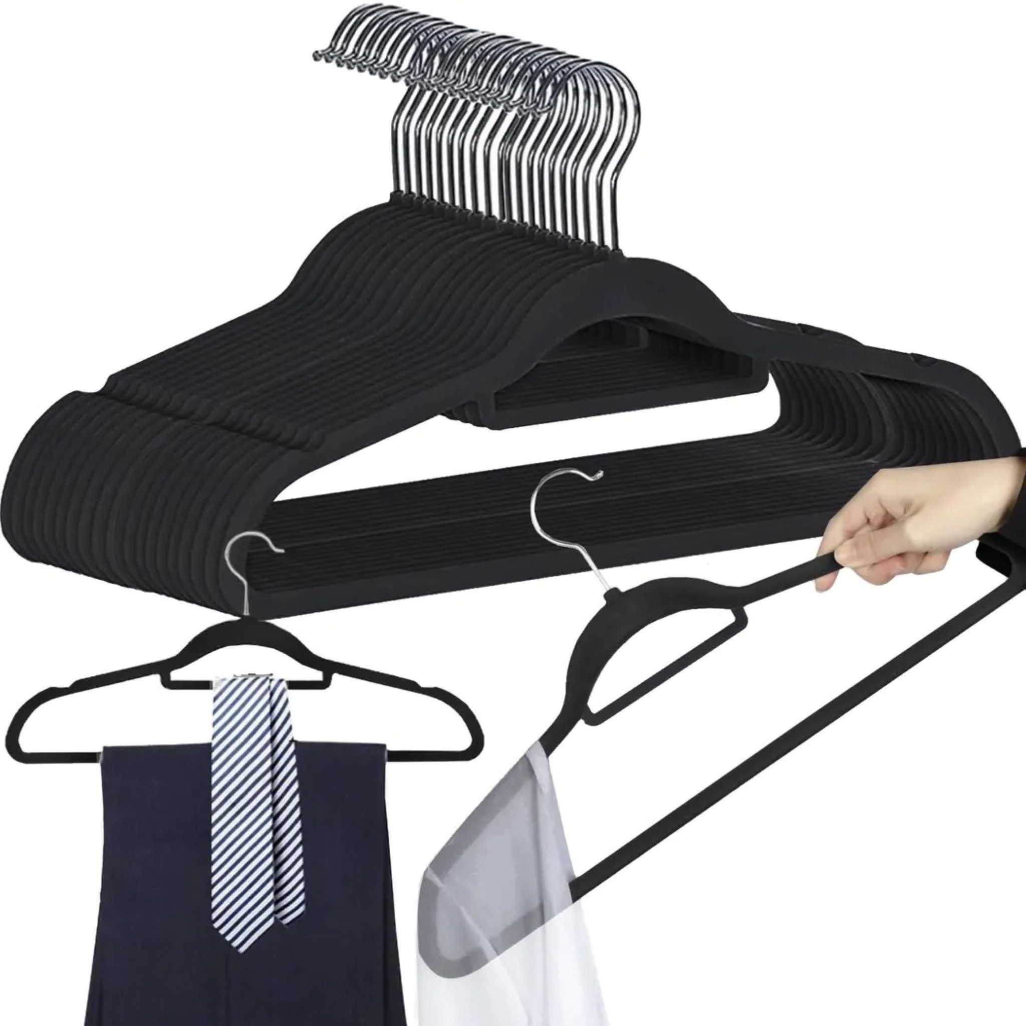 LA CUTE Kleiderbügel Kleiderbügel-Set rutschfest 10er-Pack mit Haken für Schals & Gürtel, (Kleiderbügel-Set aus robustem Kunststoff mit rutschfester Beschichtung, 10-tlg), Rutschfeste Kleiderbügel mit drehbarem Haken und Multifunktionshaken