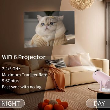 LQWELL unterstützt WiFi 6, BT5.0 mit 11.0 Android OS Mini Portabler Projektor (3840 x 2160 px, mit 180-Grad-Winkel, 130-Zoll-Display für Phone/PC/Lap/PS5/Xbox hdmi)