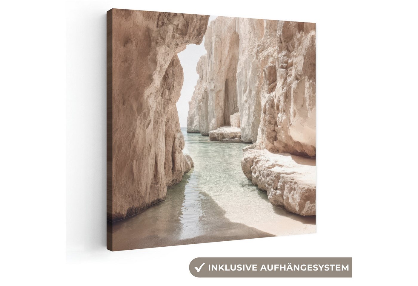 OneMillionCanvasses® Leinwandbild Felsen - Meer - Sand - Schlucht, Fotodruck (1 St), Wandbild, Deko Schlafzimmer Wohnzimmer Flur 20x20 cm