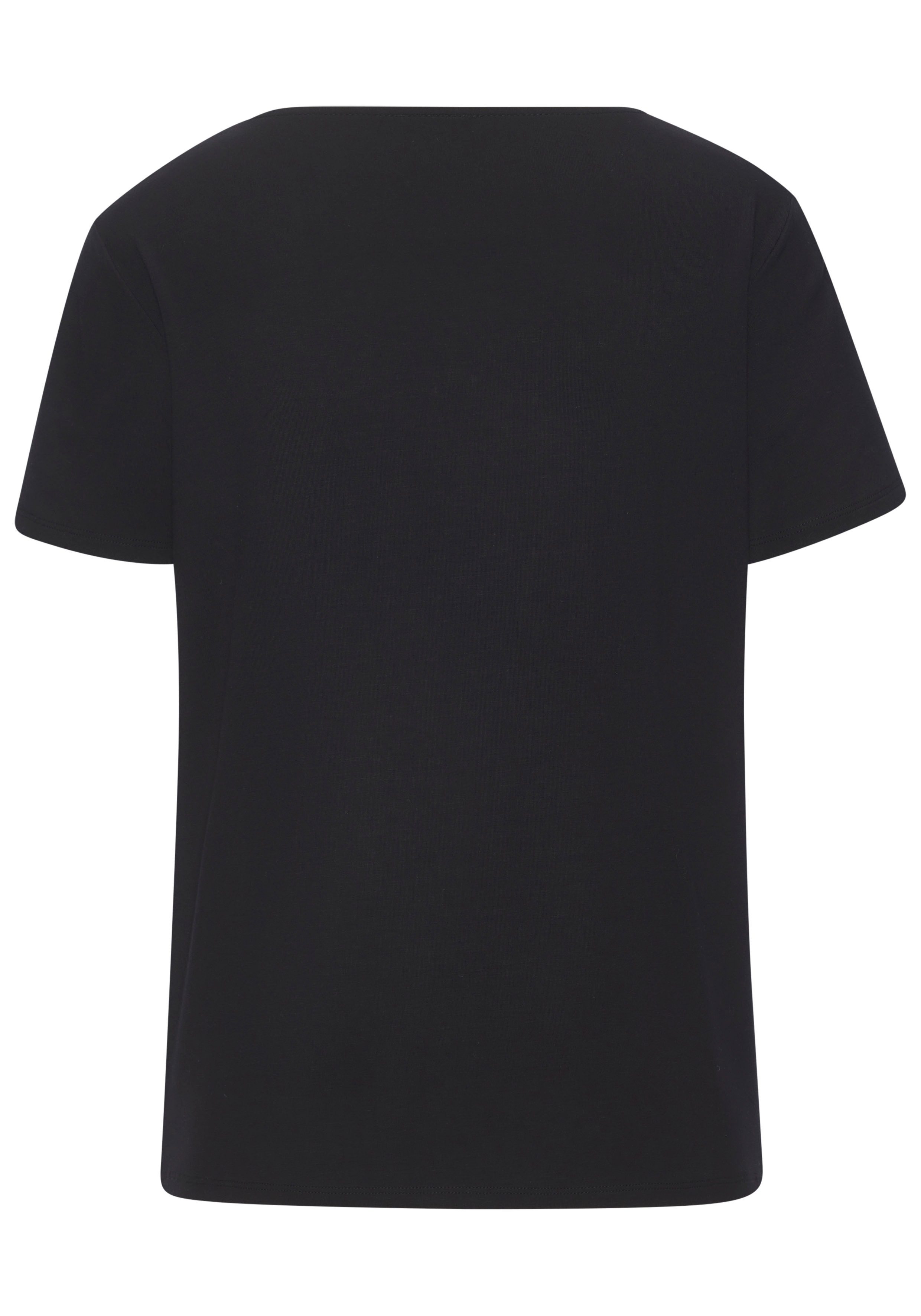 LASCANA T-Shirt mit funkelnden Strass-Steinen vorn aus luftigem Viskose-Stretch
