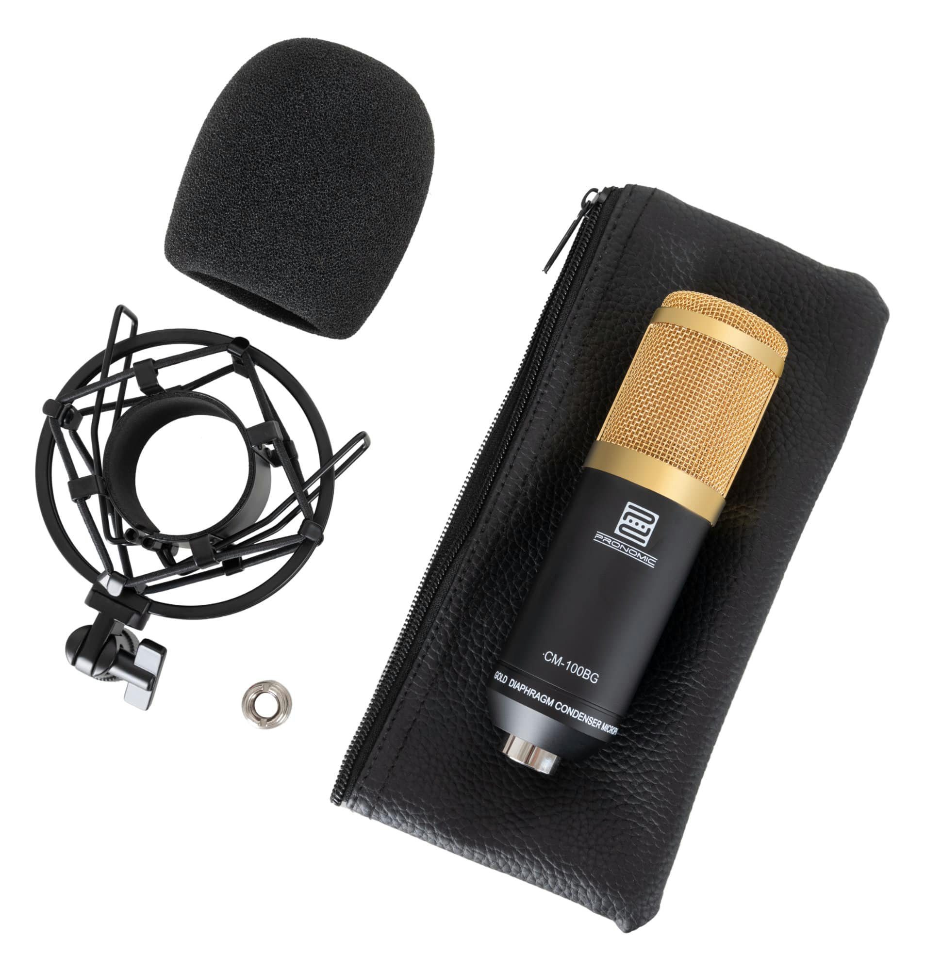Pronomic Standmikrofon CM-100 Studio Großmembran- Kondensatormikrofon (Komplettset Popschutz schwarz, 10-tlg), inkl. Mikrofonständer, Micscreen, 5m XLR-Kabel