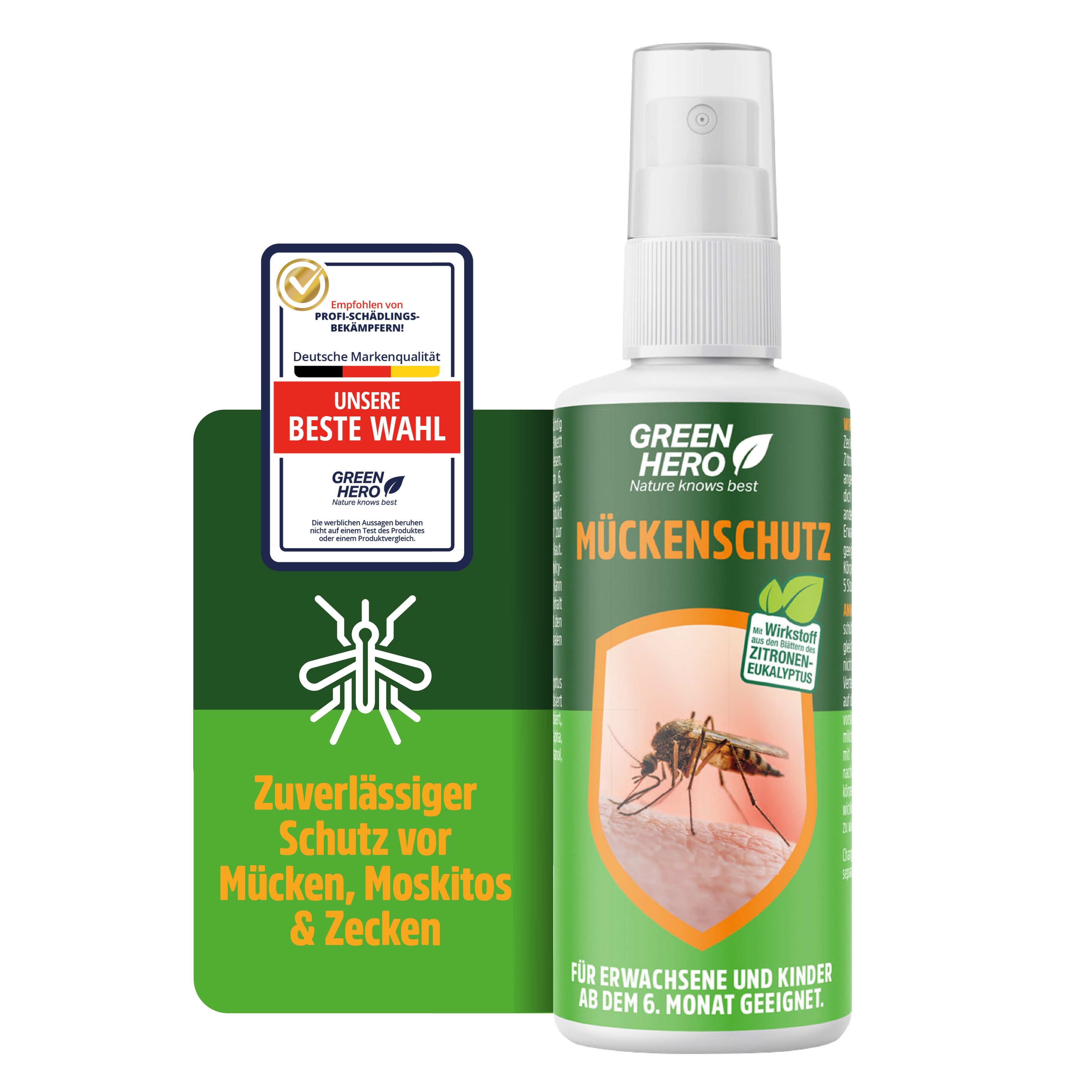 GreenHero Insektenspray Mückenspray schützt vor Steckmücken, Moskitos & Zecken, 100 ml, Mückenschutz