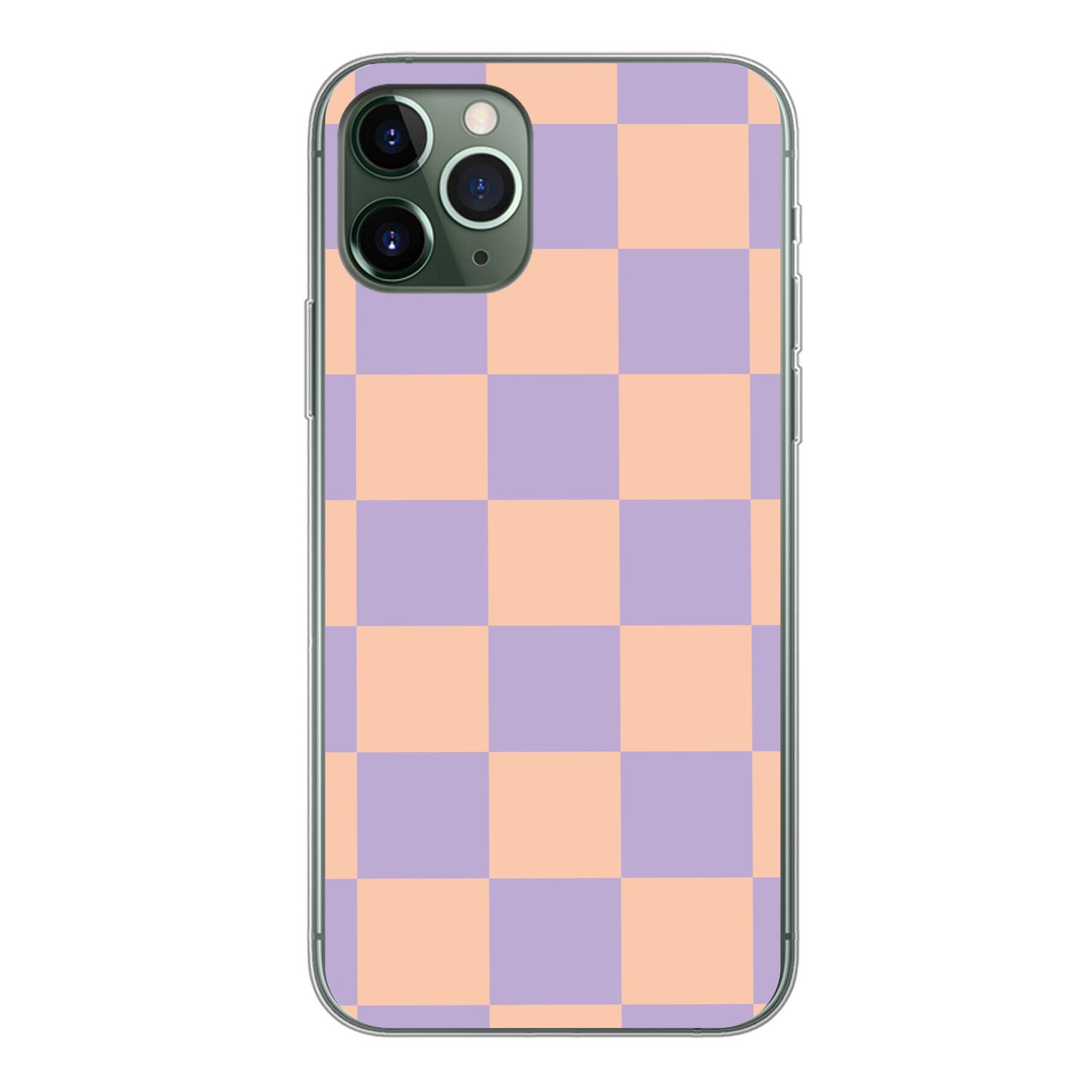 MuchoWow Handyhülle für Apple iPhone 11 Pro Schachbrettmuster - Lila - Rosa - Würfel, Smartphone-Bumper, Print, Handy Schutzhülle Dünn