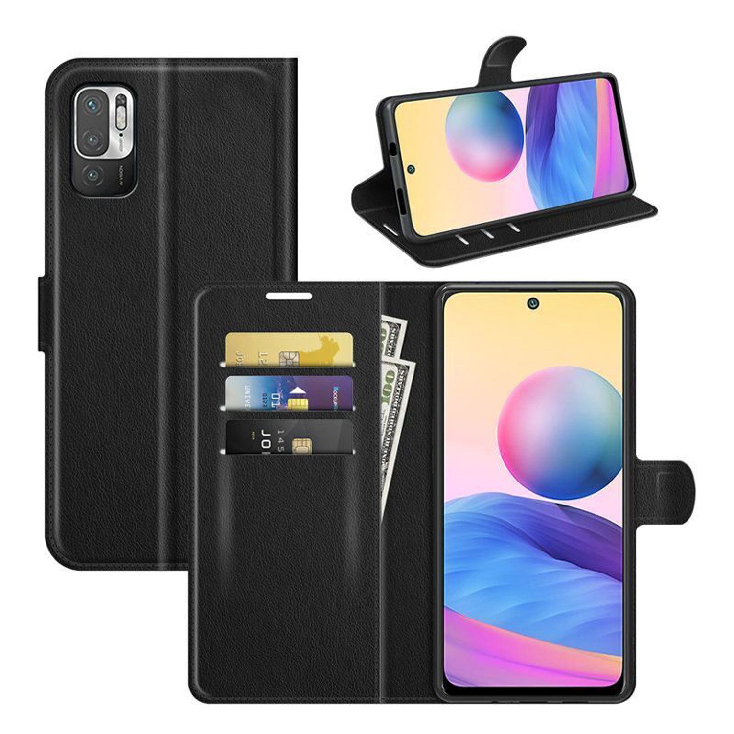 betterfon Handyhülle Handytasche für Xiaomi Klapphülle Flip Case Schwarz, 3 Kartenfächer, Magnetverschluss & Standfunktion im Lederlook