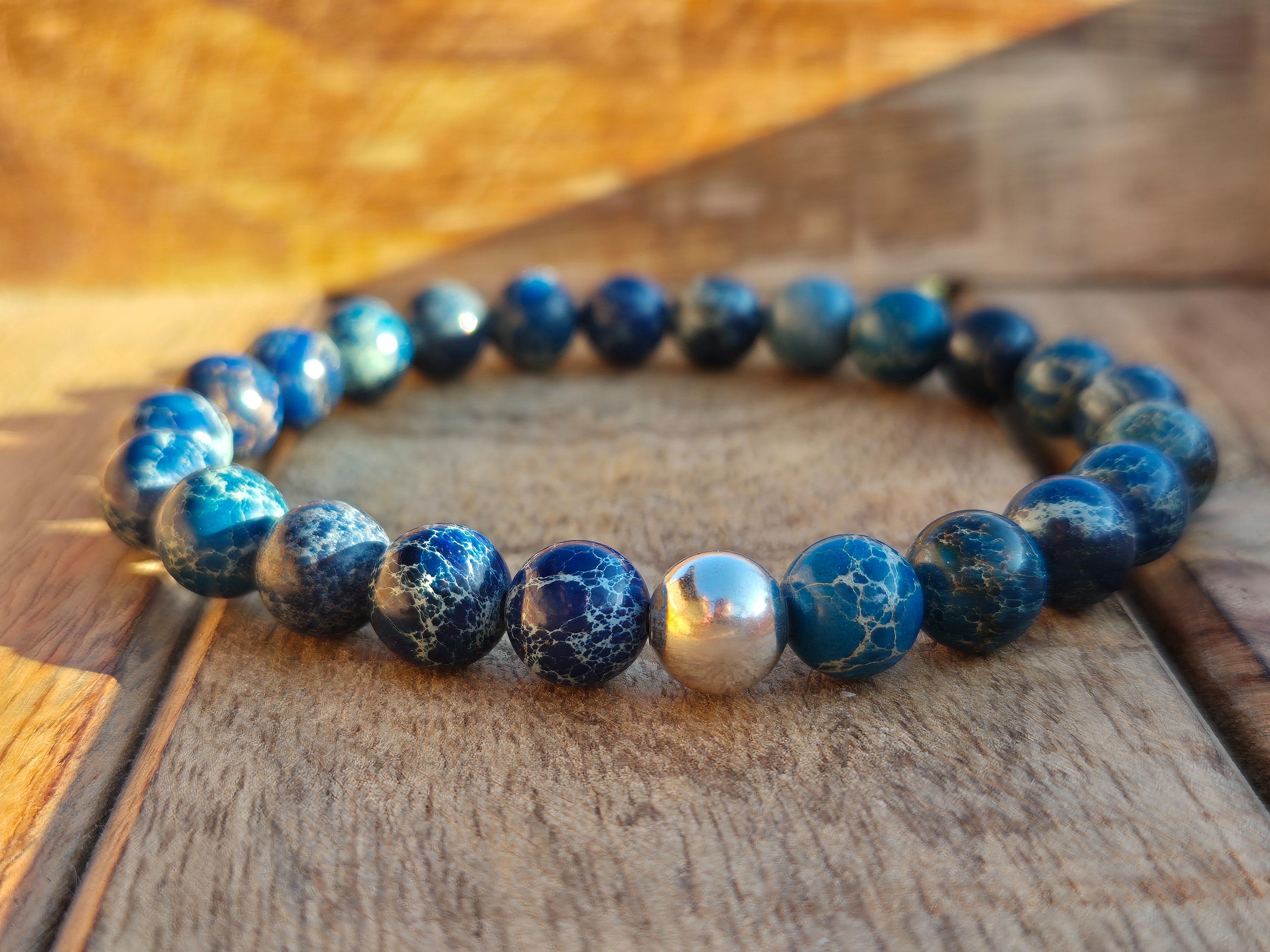 NAHLE Perlenarmband Variscit mit 925 Silberperle Naturstein Armband (inkl. Schmuckbox), dehnbar - mit 925 Silberperle - in vielen Größen erhältlich