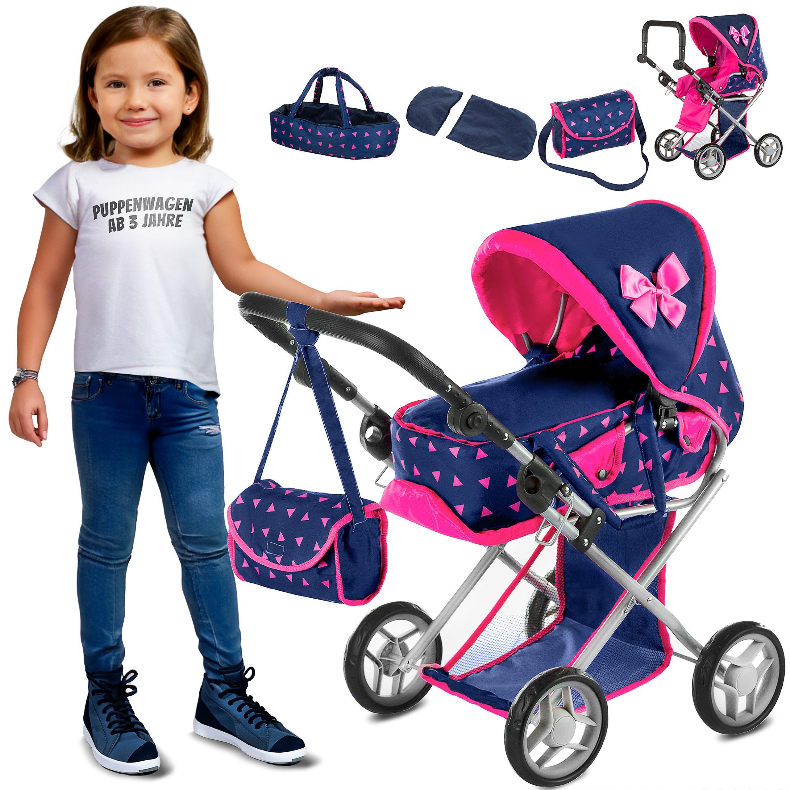 Puppenwagen Puppenwagen ab 1 2 3 Jahre Kinderwagen Spielzeug - 3 in 1