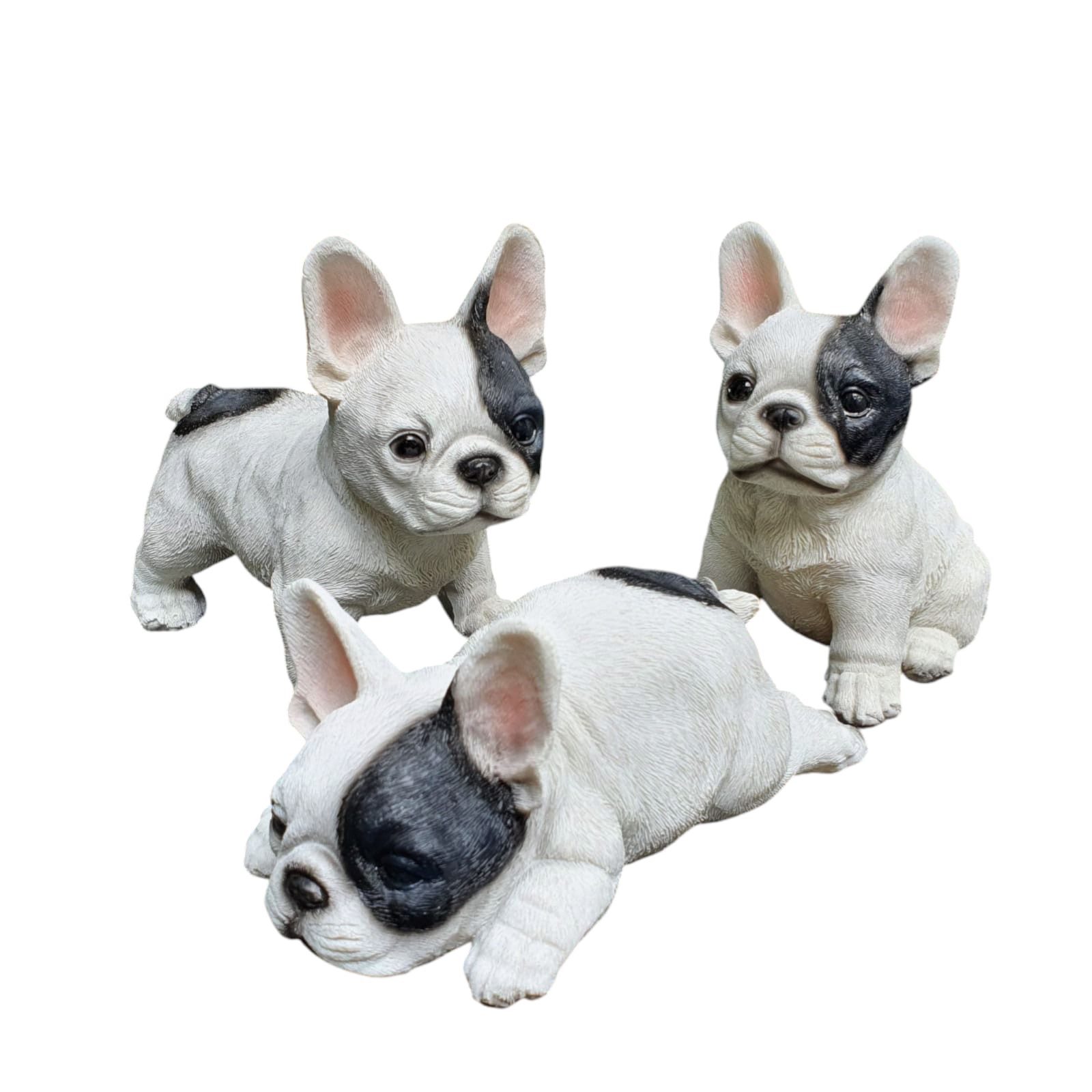 Aspinaworld Gartenfigur Französische Bulldogge Welpen Figur 3er Set 13 cm wetterfest