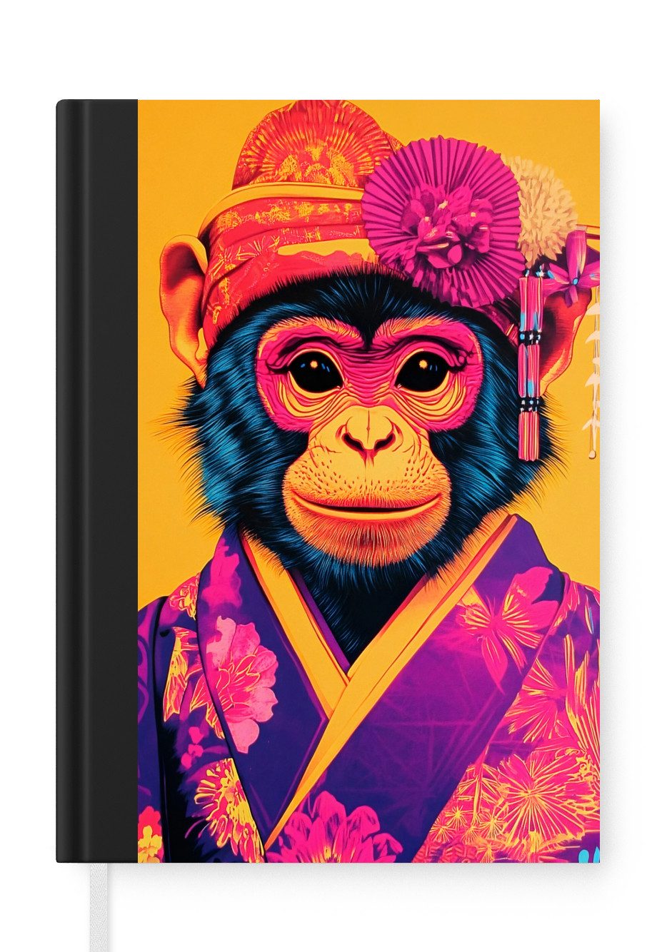 MuchoWow Notizbuch Affe - Kimono - Blumen - Kopfschmuck, Notebook, Notizblock a5, Tagebuch, Journal Liniert