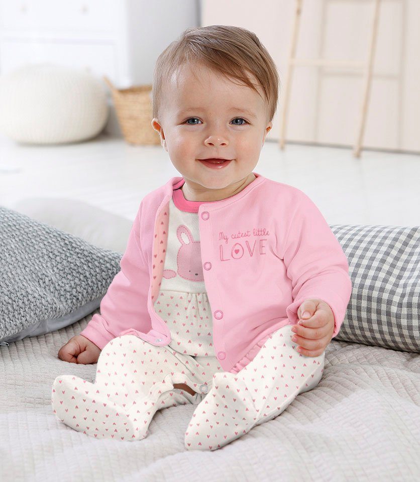 KIDSWORLD Strampler, Jäckchen & Mütze 3tlg Baby-Set, für kleine Mädchen (Set, 3-tlg) aus Bio-Baumwolle