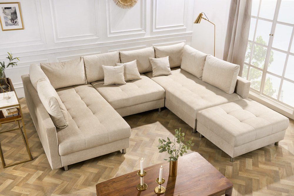 riess-ambiente Wohnlandschaft KENT 305cm champagner beige, Einzelartikel 1 Teile, Wohnzimmer · XXL · U-Form · Federkern · Samt · Hocker & Kissen