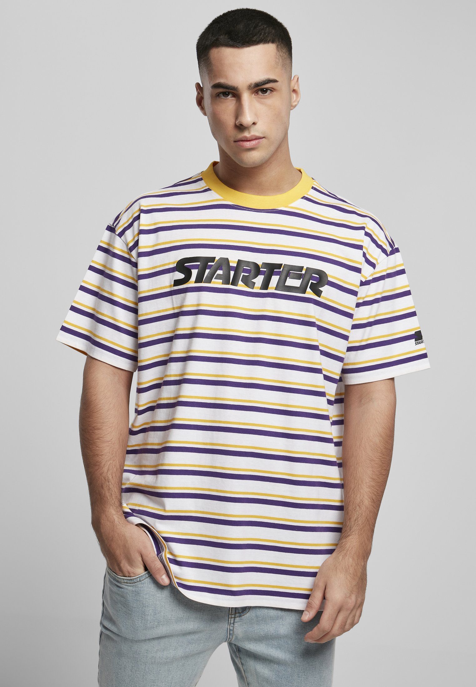 Starter T-Shirt Herren Starter Stripe Jersey (1-tlg) white/californiayelow/realviolet/white