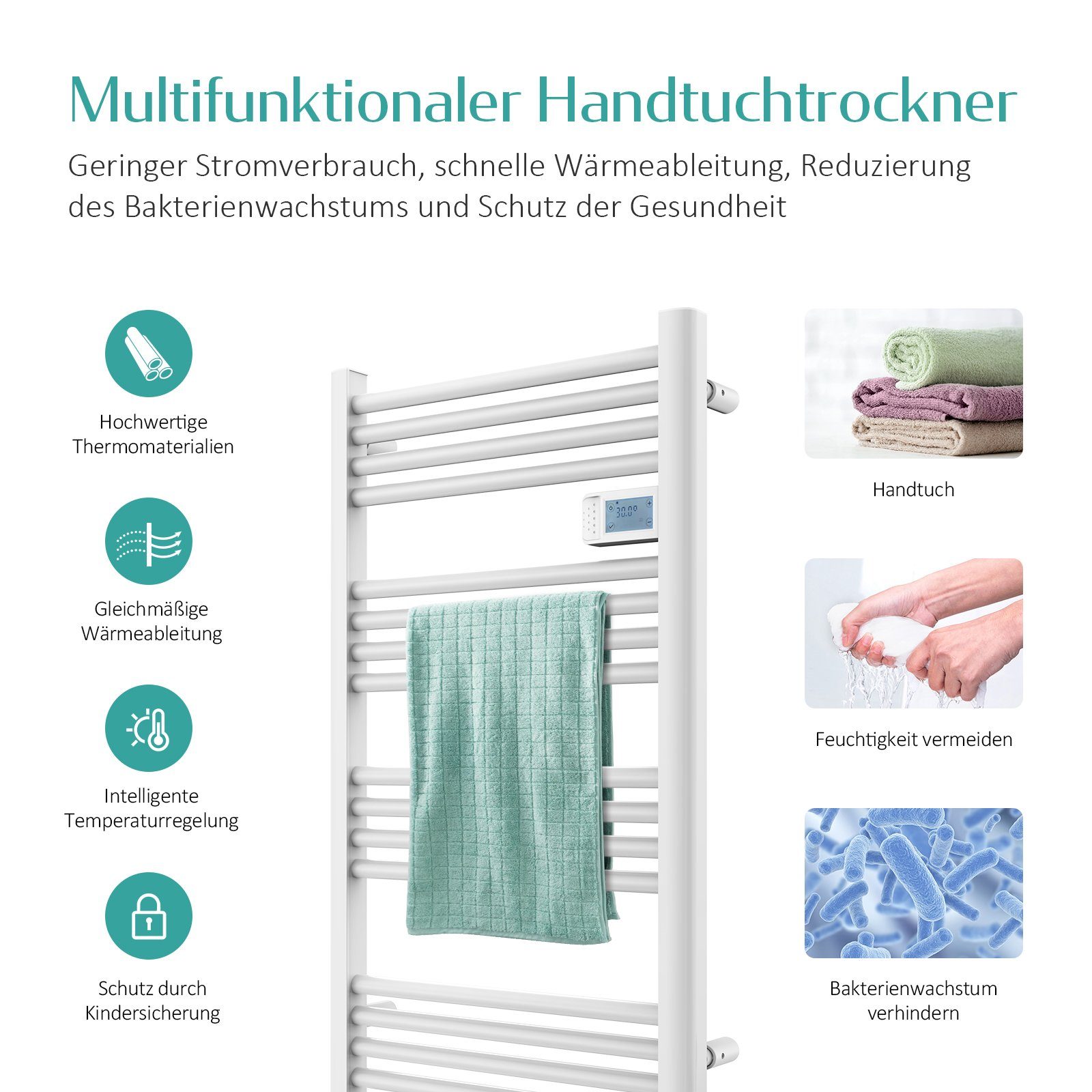 EMKE Elektrischer Badheizkörper Gerade mit Intelligenten Thermostat LED-Tem günstig online kaufen