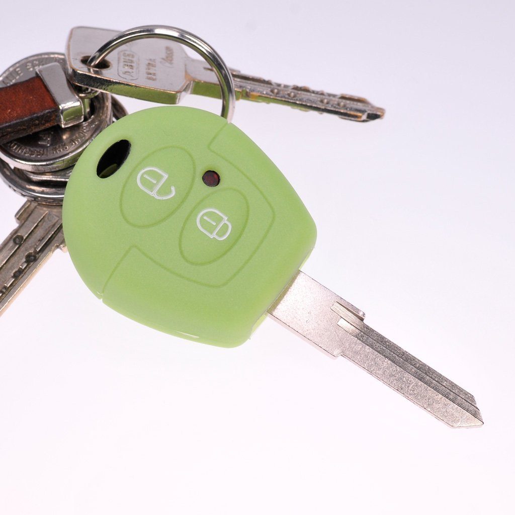 mit mt-key Fernbedienung Sharan Grün für Schlüsselband, Cordoba Skoda Schlüsseltasche Schutzhülle 2 passendem Fox Fluoreszierend Autoschlüssel Polo T4 SEAT Silikon VW Tasten